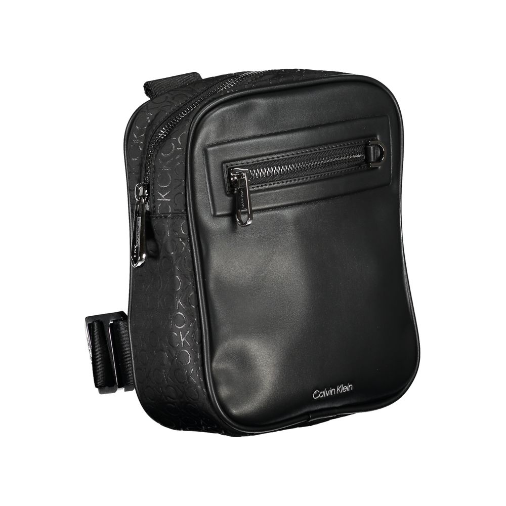 Calvin Klein black polyester men's shoulder bag with adjustable strap and sleek design, suitable for everyday use.