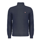 Norway 1963 blue wool men's sweater with a classic fit and ribbed collar, displayed on a plain background.