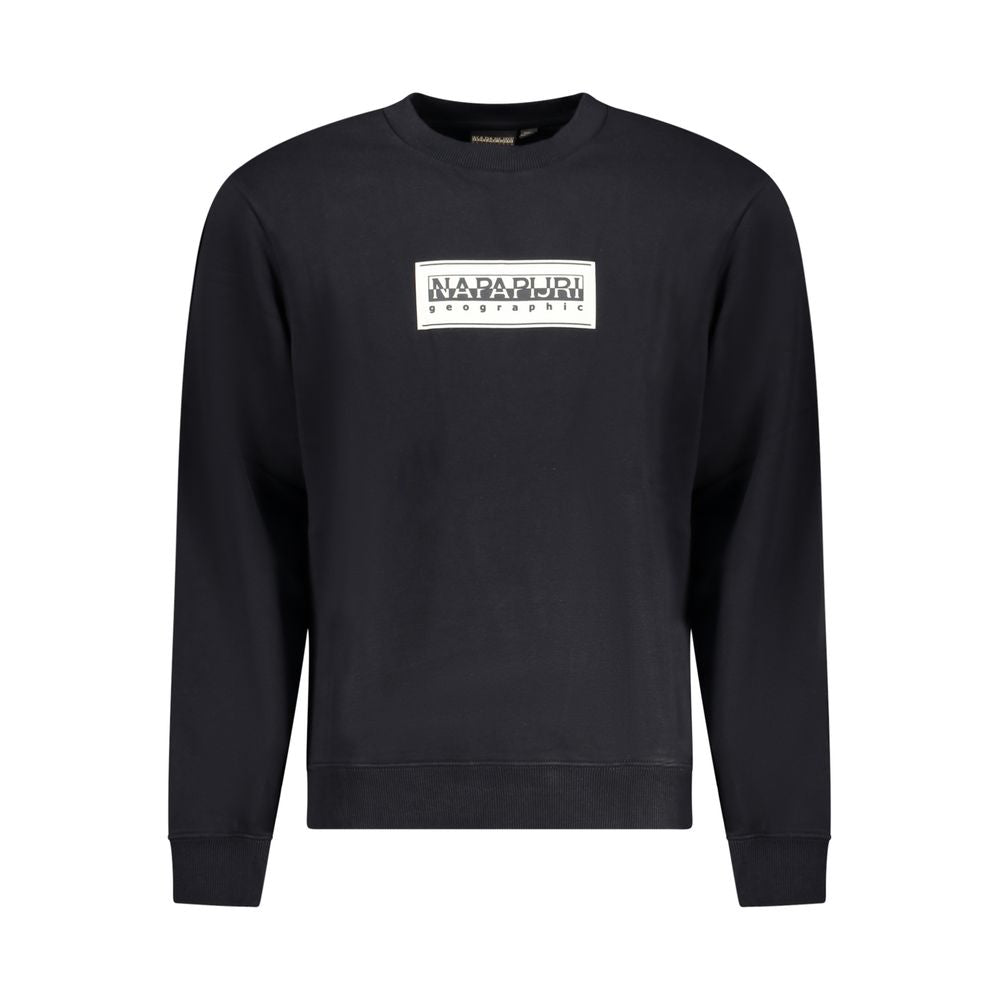 Black cotton men's sweatshirt by Napapijri with a relaxed fit and ribbed cuffs, shown on a white background.