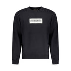 Black cotton men's sweatshirt by Napapijri with a relaxed fit and ribbed cuffs, shown on a white background.