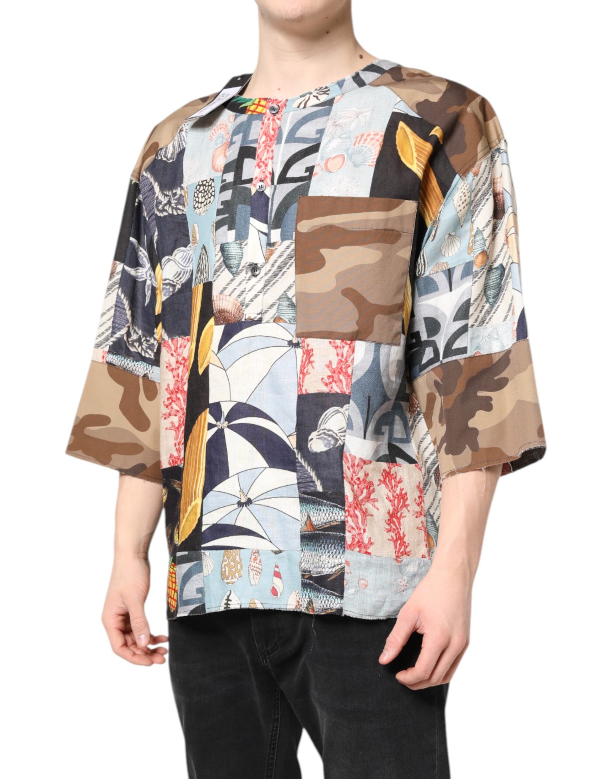 Dolce & Gabbana Multicolor Patchwork Short Sleeves Shirt Dolce & Gabbana