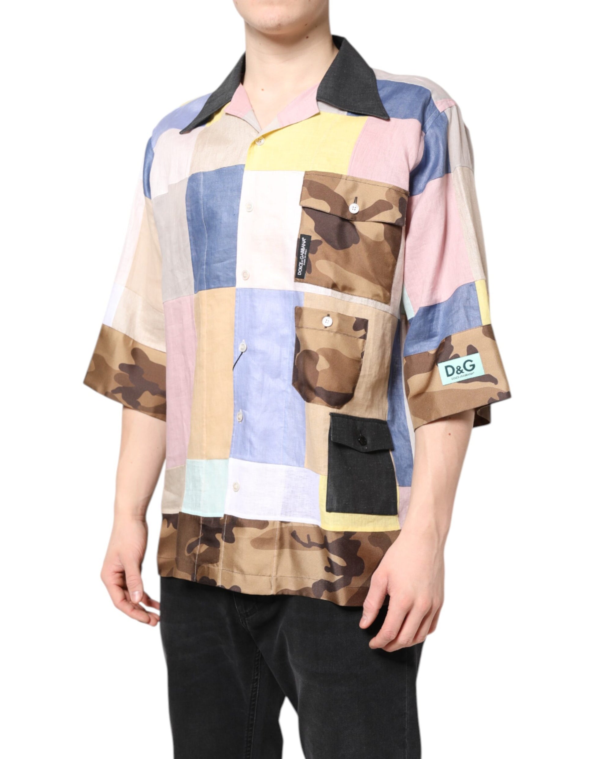 Dolce & Gabbana Multicolor Patchwork Short Sleeve Shirt Dolce & Gabbana
