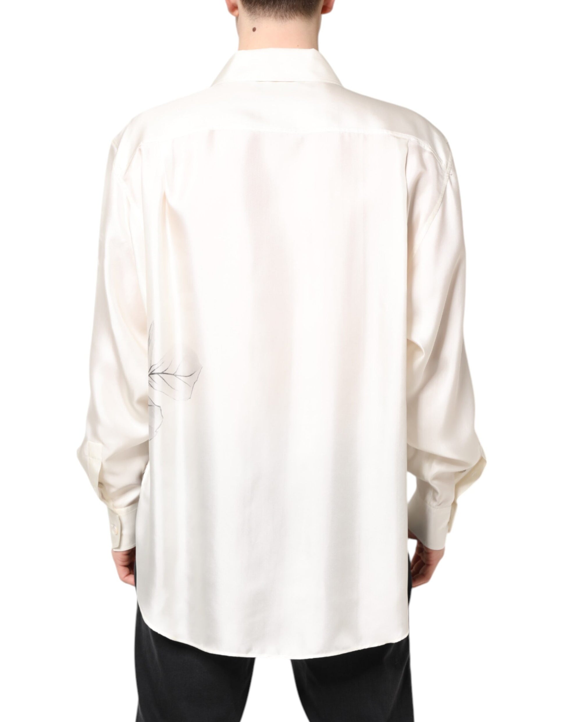 Dolce & Gabbana Ivory Silk Long Sleeves Men Casual Shirt Dolce & Gabbana