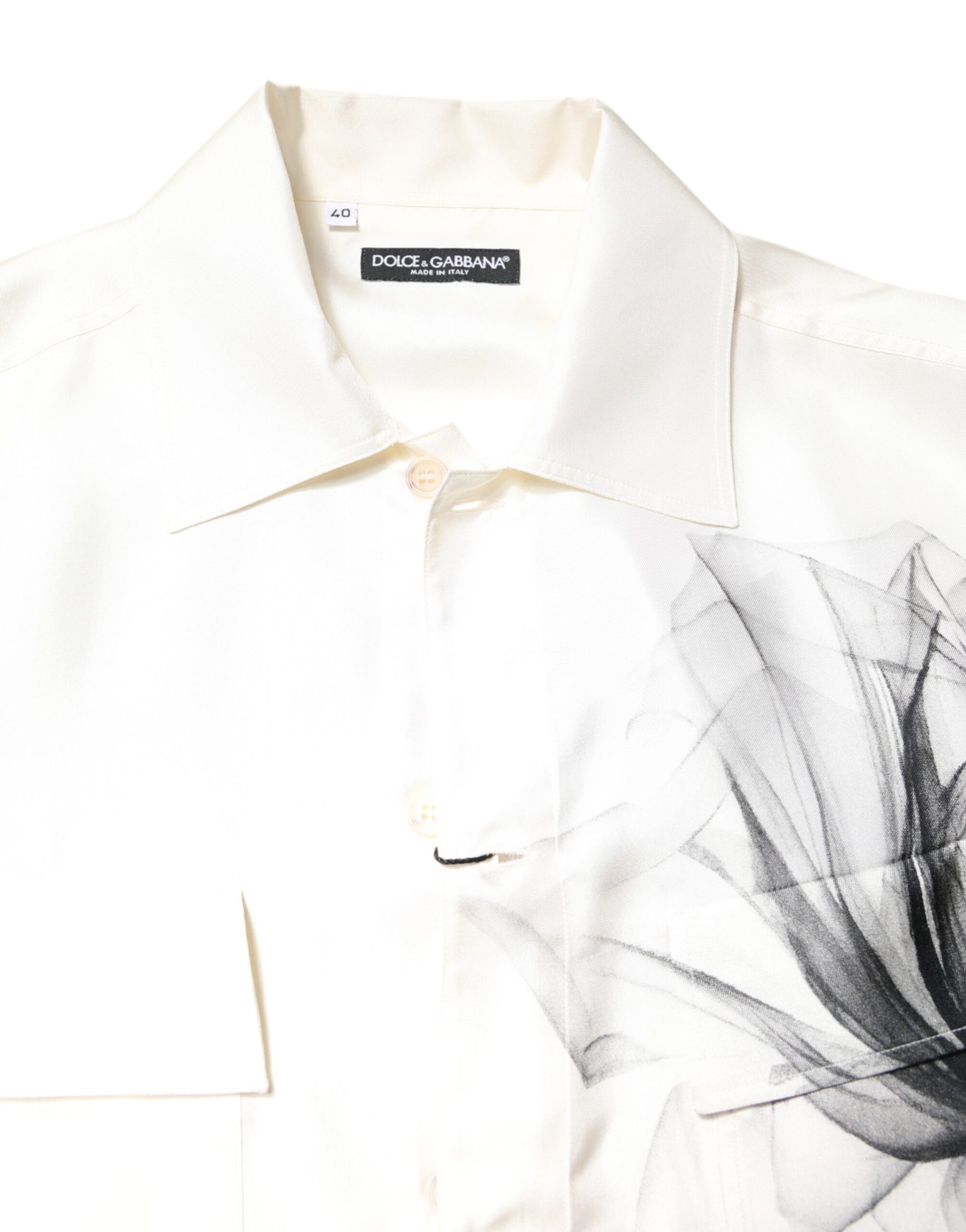 Dolce & Gabbana Ivory Silk Long Sleeves Men Casual Shirt Dolce & Gabbana
