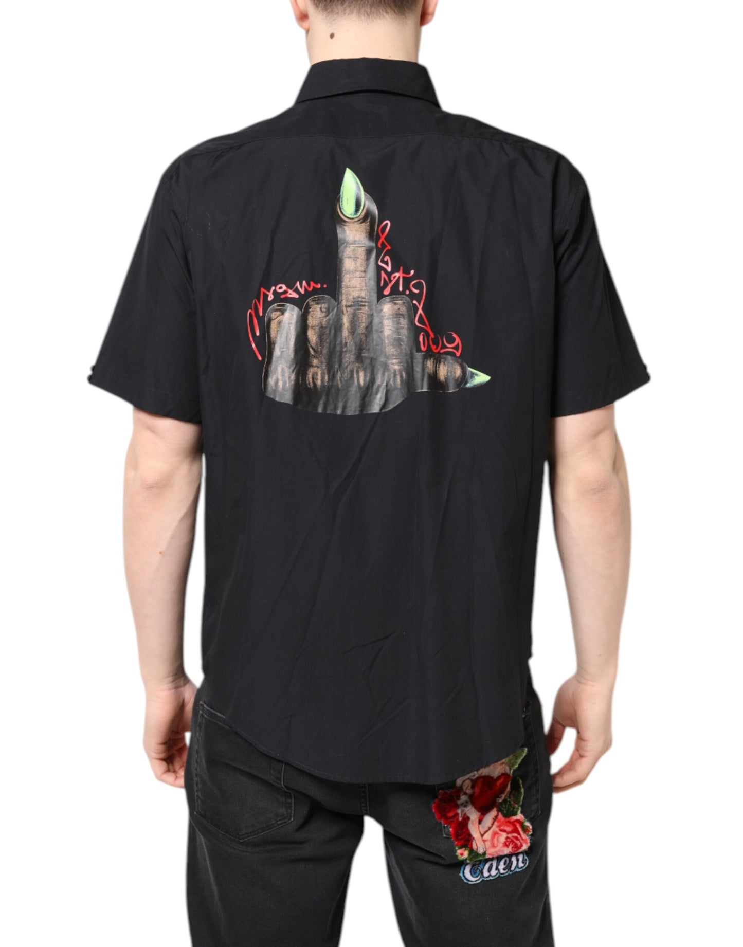 MSGM Black Printed Short Sleeves Collared Men Casual Shirt MSGM