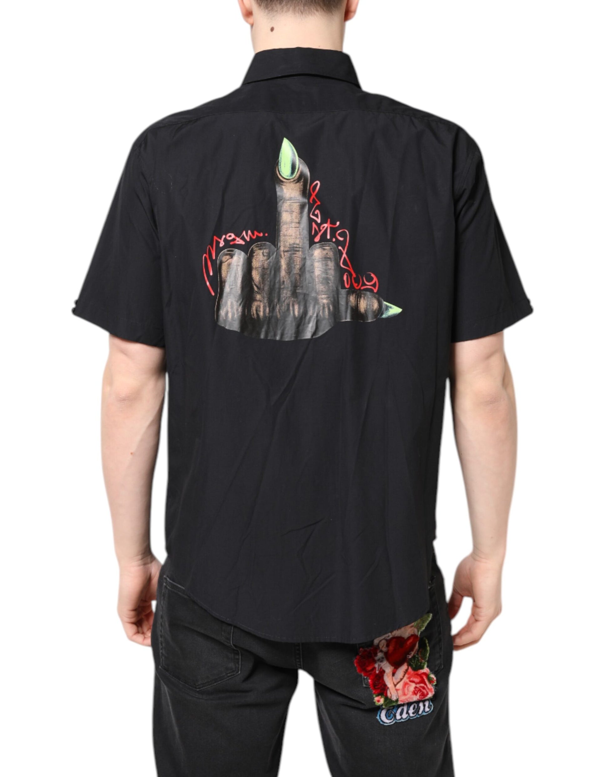 MSGM Black Printed Short Sleeves Collared Men Casual Shirt MSGM