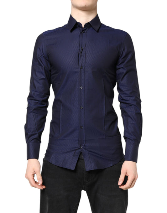 Dolce & Gabbana Blue GOLD Cotton Long Sleeves Men Dress Shirt Dolce & Gabbana