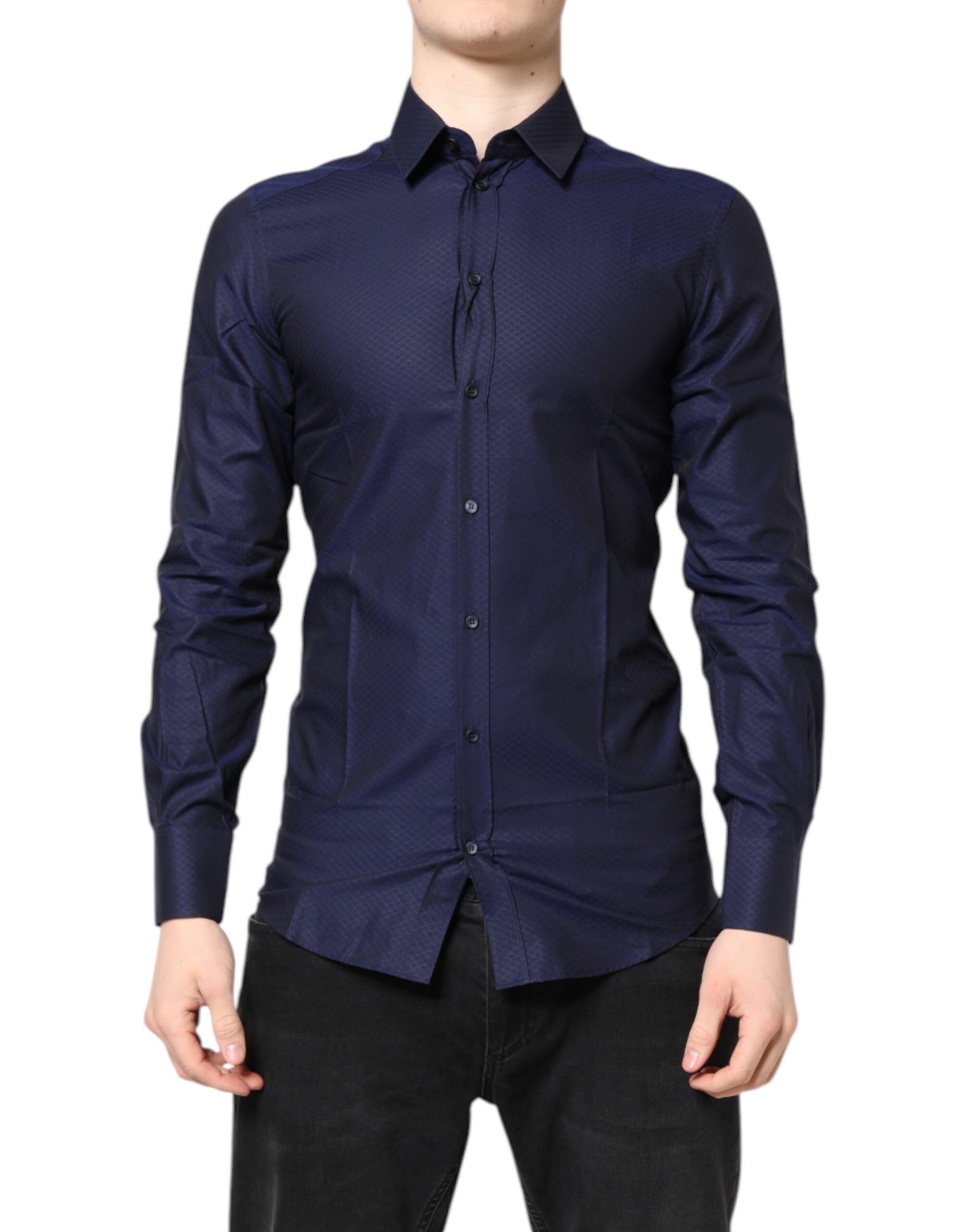Dolce & Gabbana Blue GOLD Cotton Long Sleeves Men Dress Shirt Dolce & Gabbana