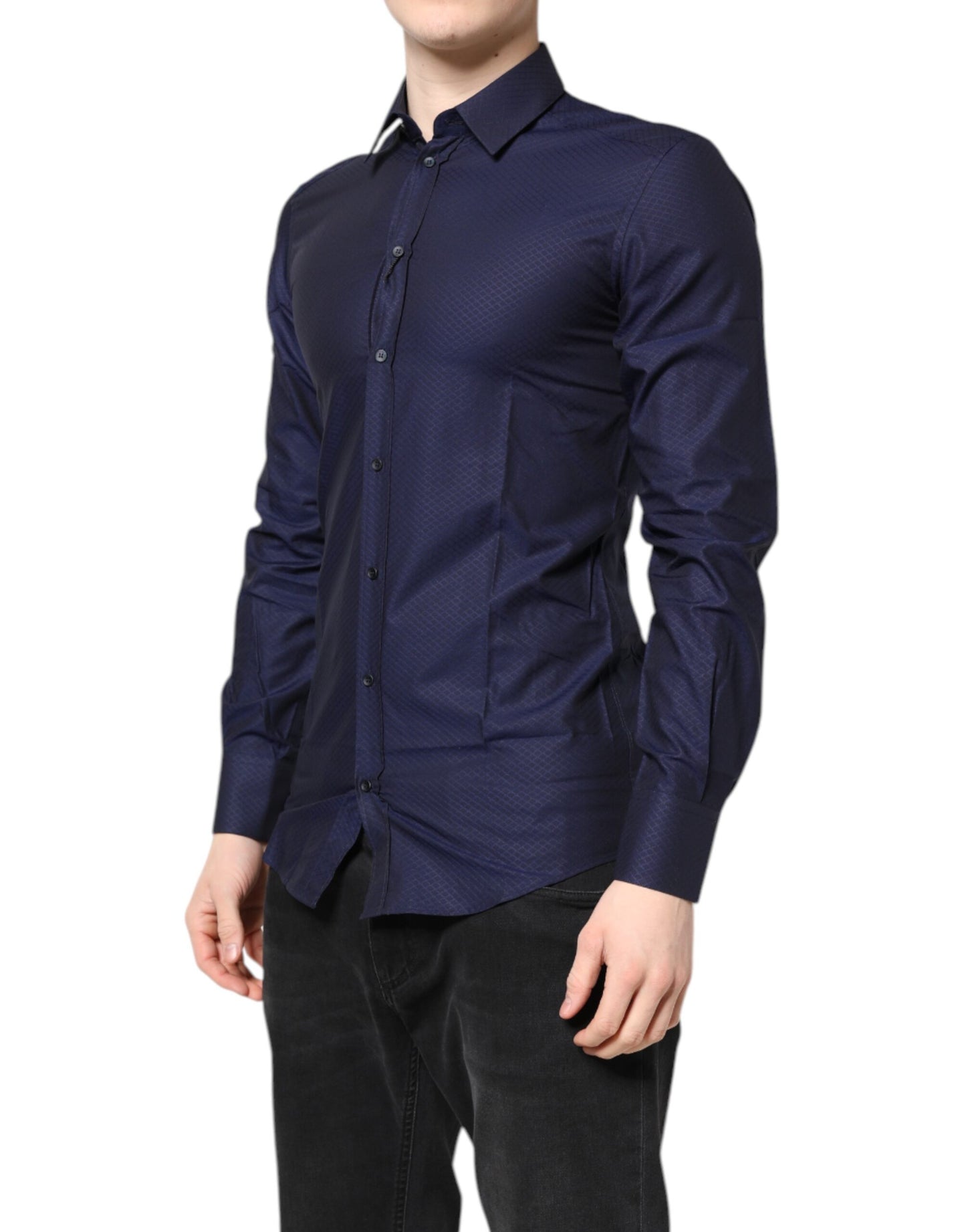 Dolce & Gabbana Blue GOLD Cotton Long Sleeves Men Dress Shirt Dolce & Gabbana