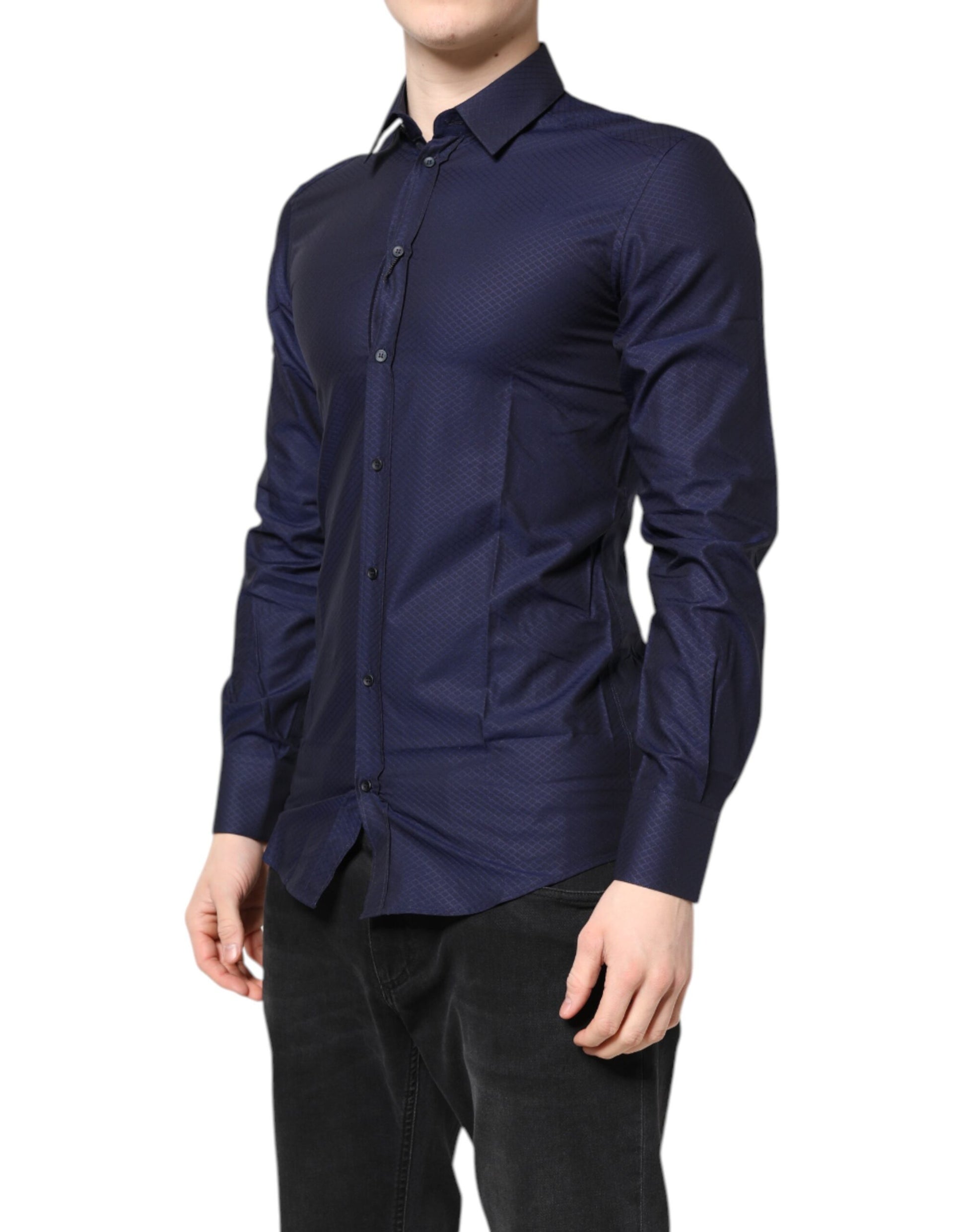 Dolce & Gabbana Blue GOLD Cotton Long Sleeves Men Dress Shirt Dolce & Gabbana