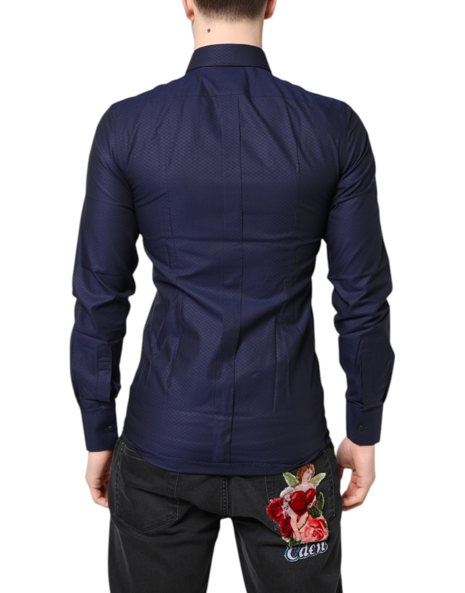 Dolce & Gabbana Blue GOLD Cotton Long Sleeves Men Dress Shirt Dolce & Gabbana