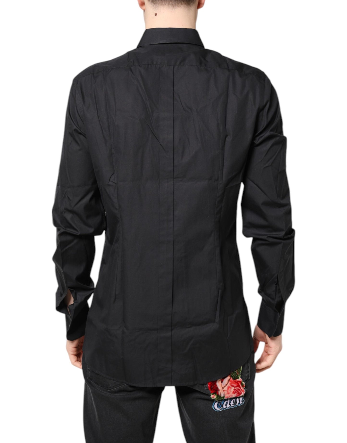 Dolce & Gabbana Black Floral Gold Cotton Dress Formal Shirt Dolce & Gabbana