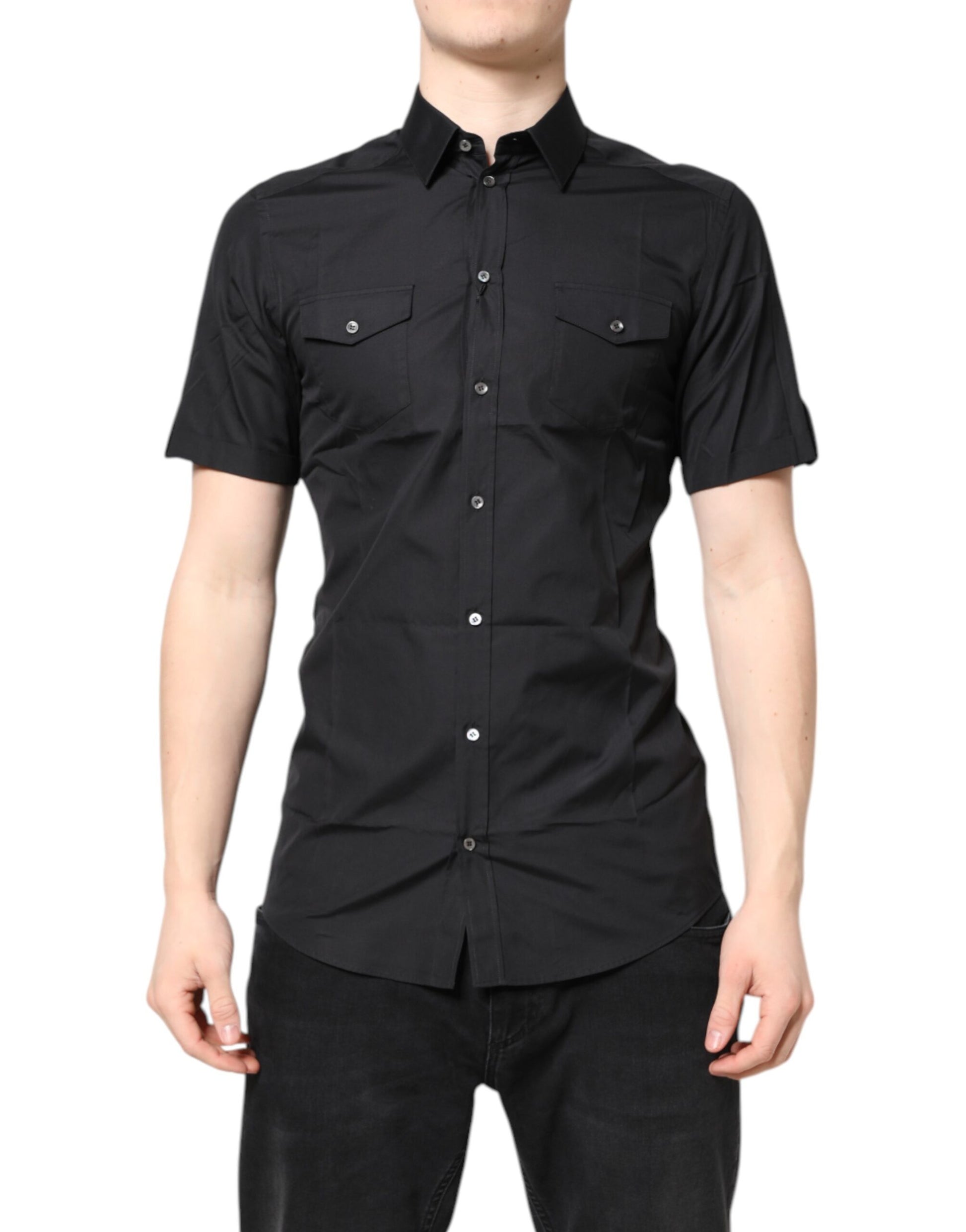 Dolce & Gabbana Black Short Sleeves Cotton GOLD Casual Shirt Dolce & Gabbana