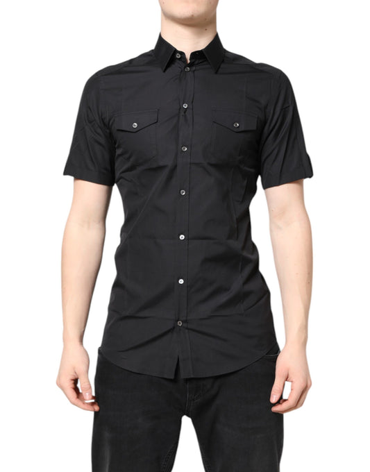 Dolce & Gabbana Black Short Sleeves Cotton GOLD Casual Shirt Dolce & Gabbana