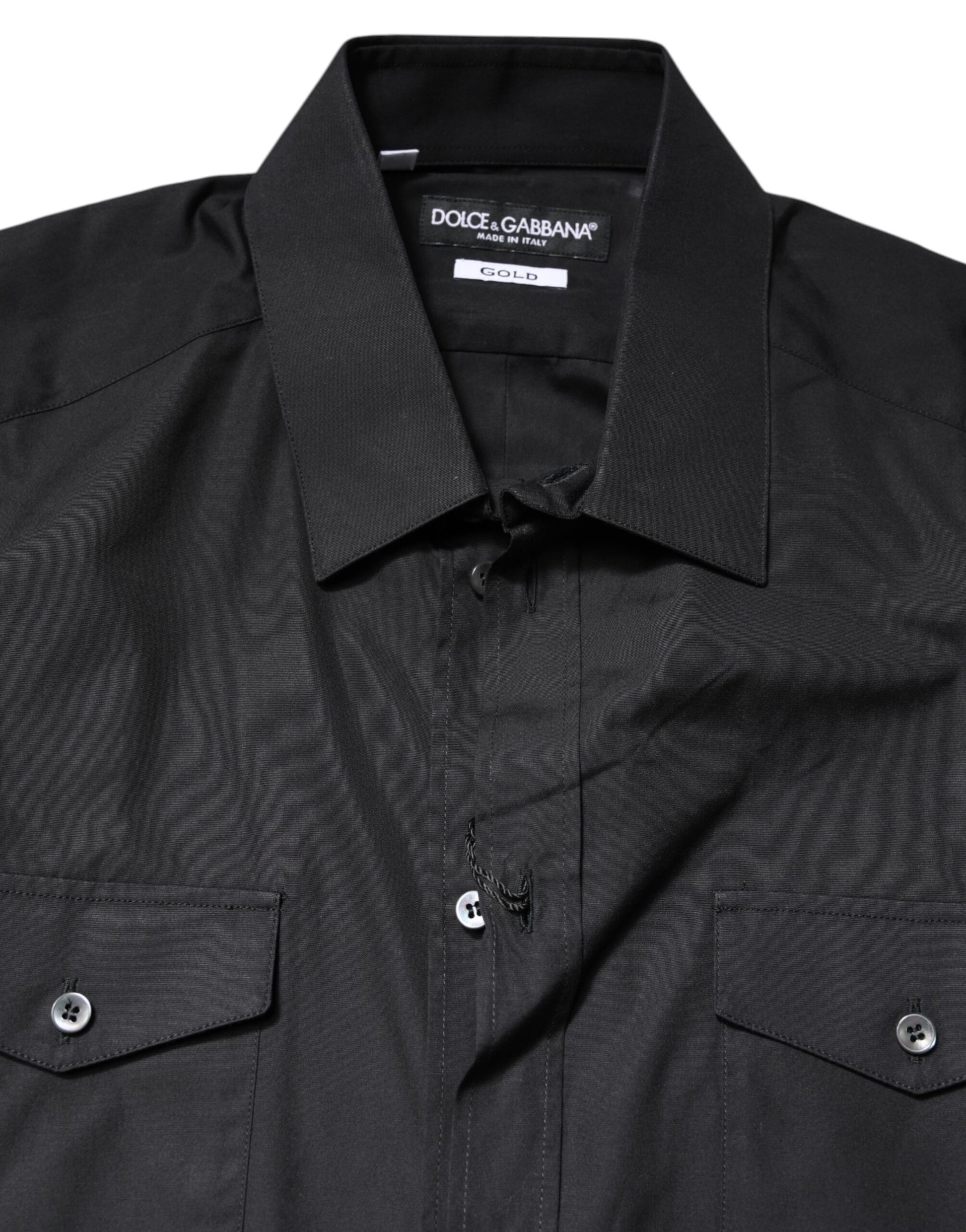 Dolce & Gabbana Black Short Sleeves Cotton GOLD Casual Shirt Dolce & Gabbana