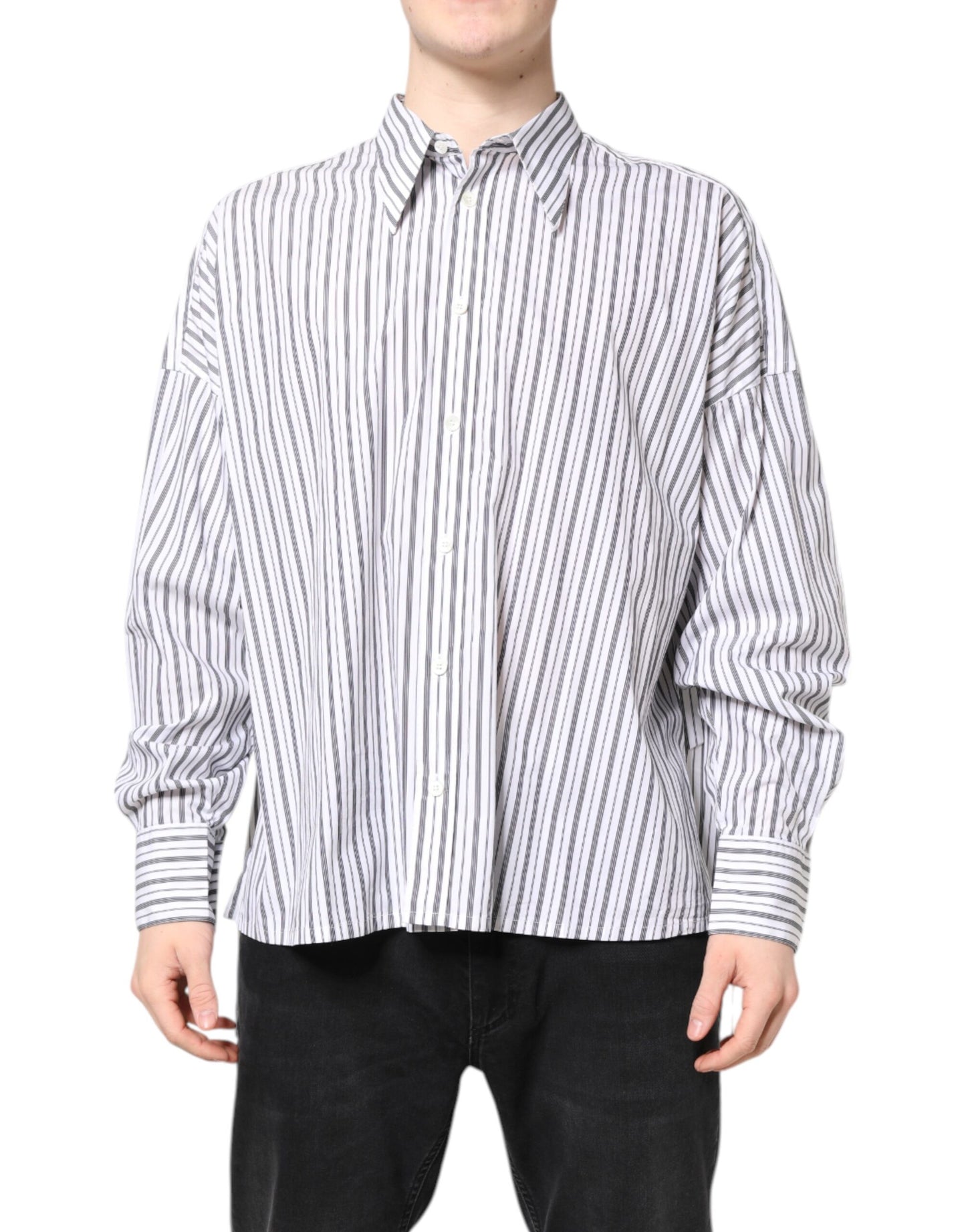 Dolce & Gabbana White Black Stripe Button Down Casual Shirt Dolce & Gabbana