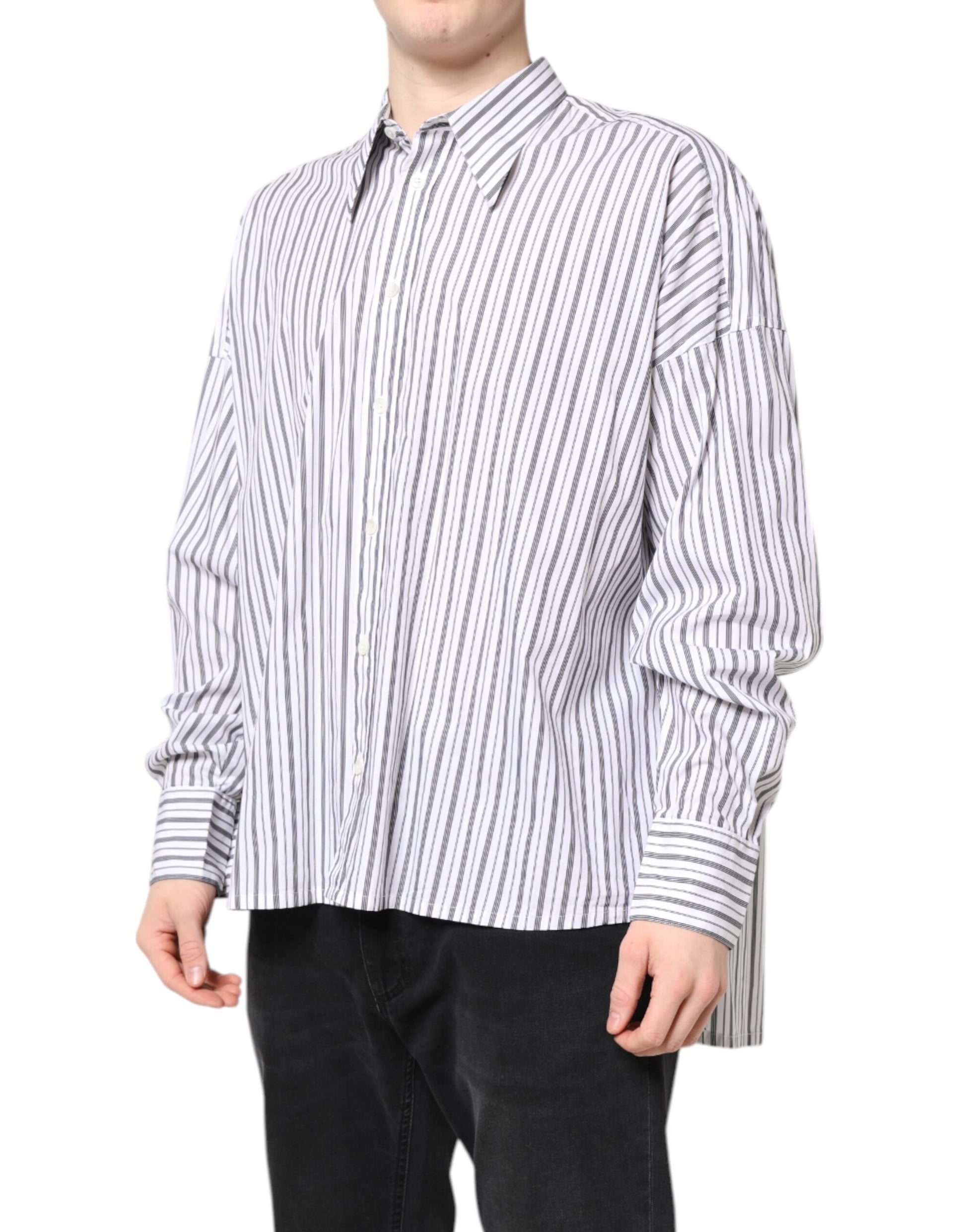 Dolce & Gabbana White Black Stripe Button Down Casual Shirt Dolce & Gabbana