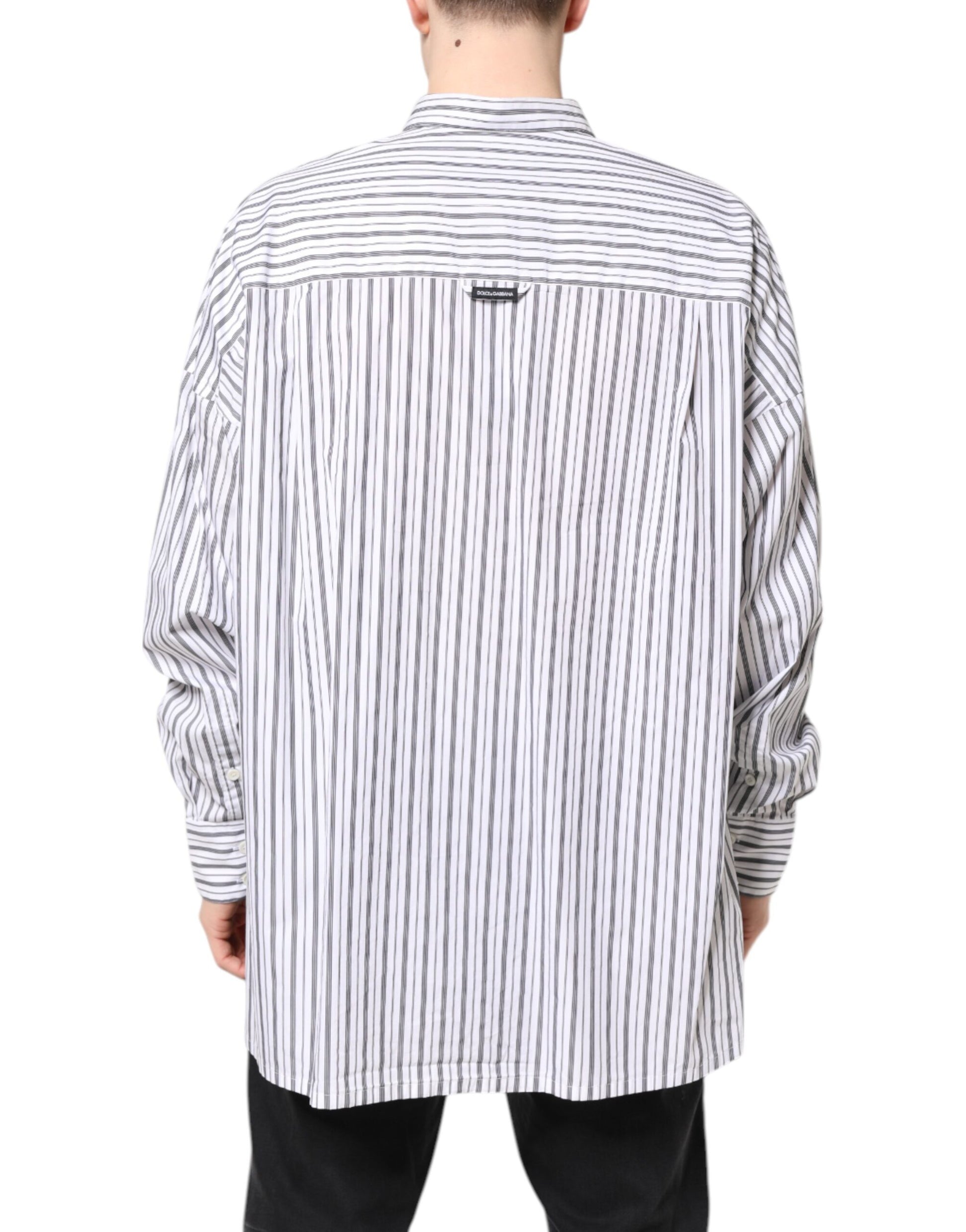 Dolce & Gabbana White Black Stripe Button Down Casual Shirt Dolce & Gabbana