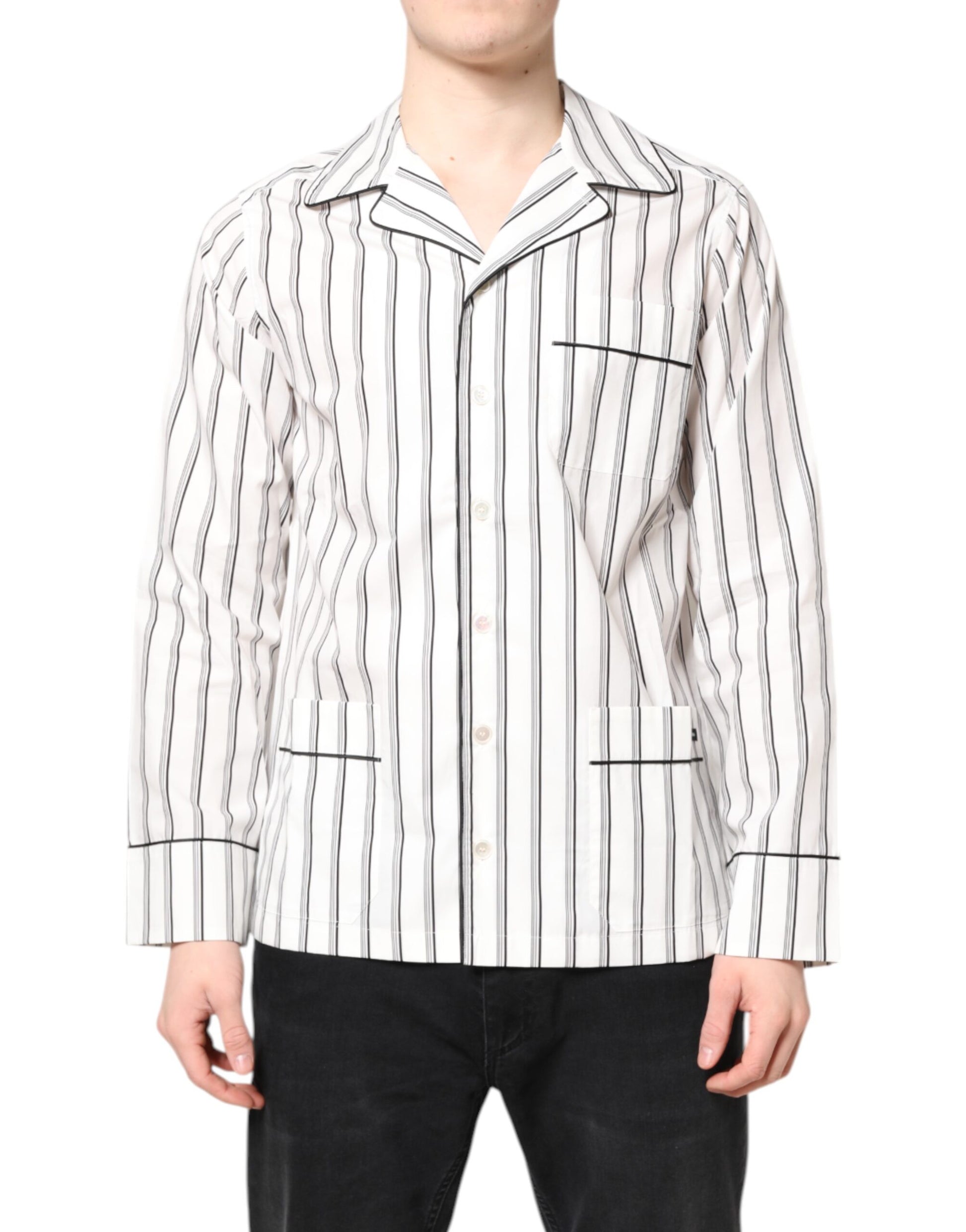 Dolce & Gabbana White Stripes Lounge Pajama Sleepwear Shirt Dolce & Gabbana