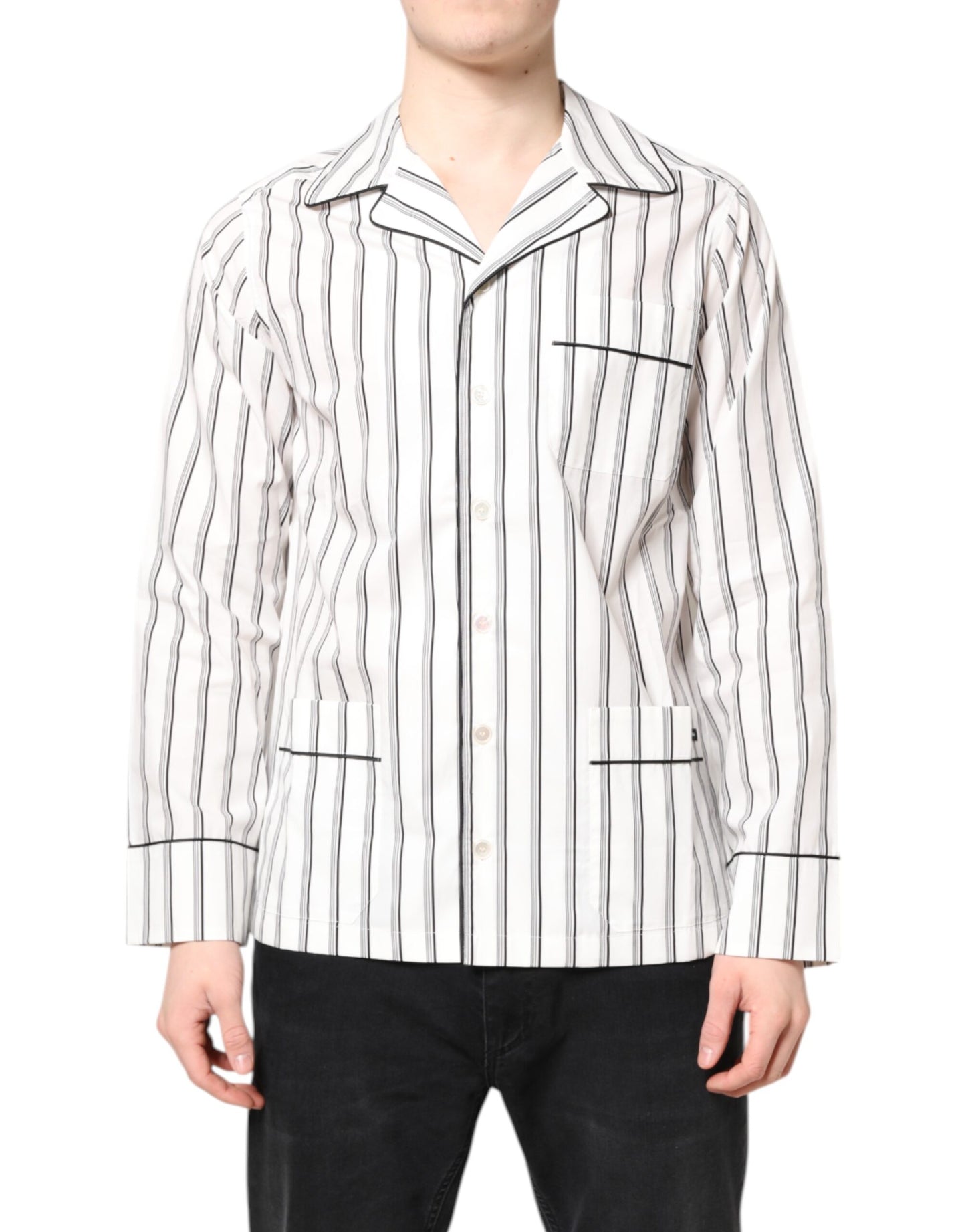 Dolce & Gabbana White Stripes Lounge Pajama Sleepwear Shirt Dolce & Gabbana