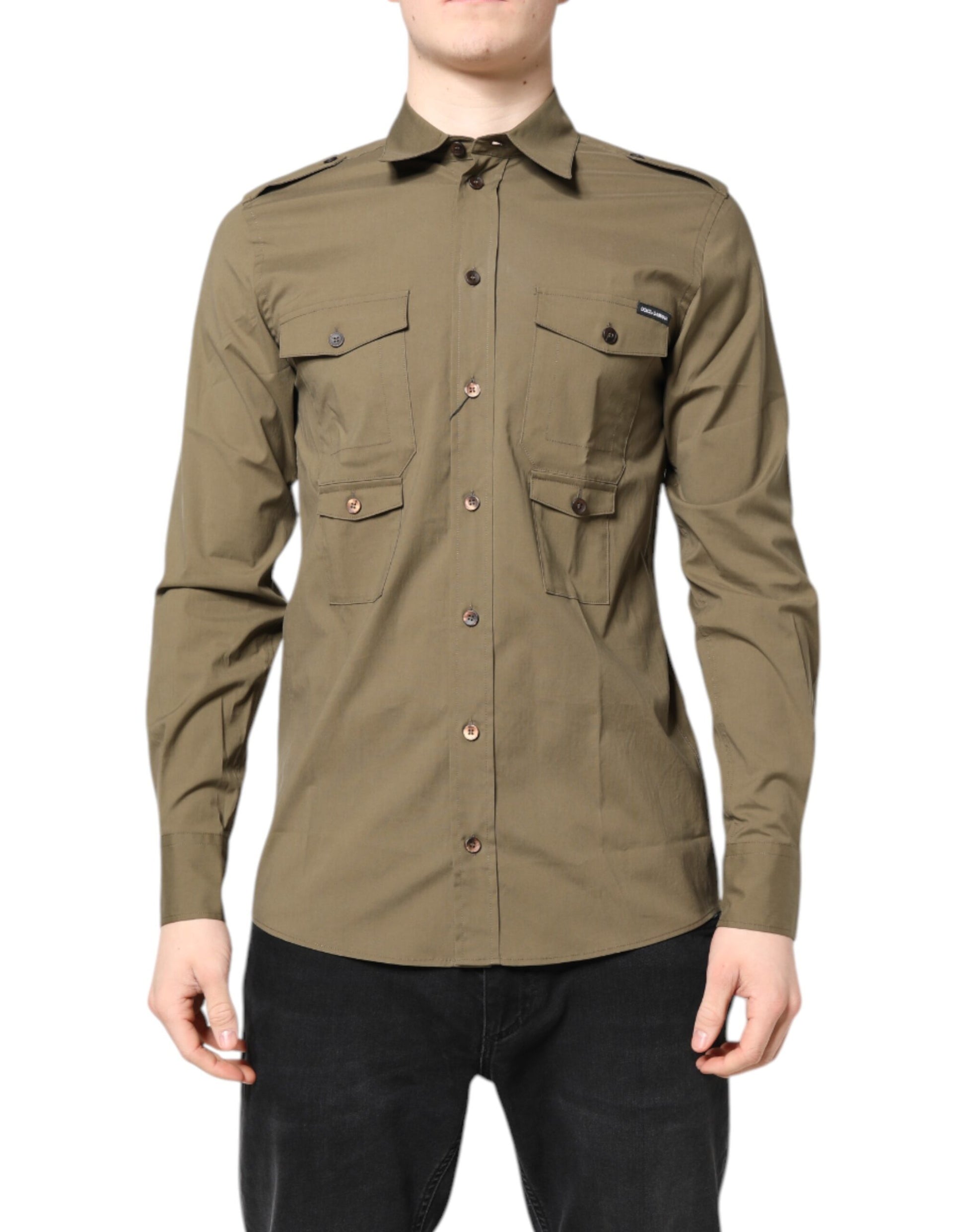Dolce & Gabbana Brown Cotton Stretch Casual Long Sleeves Shirt Dolce & Gabbana