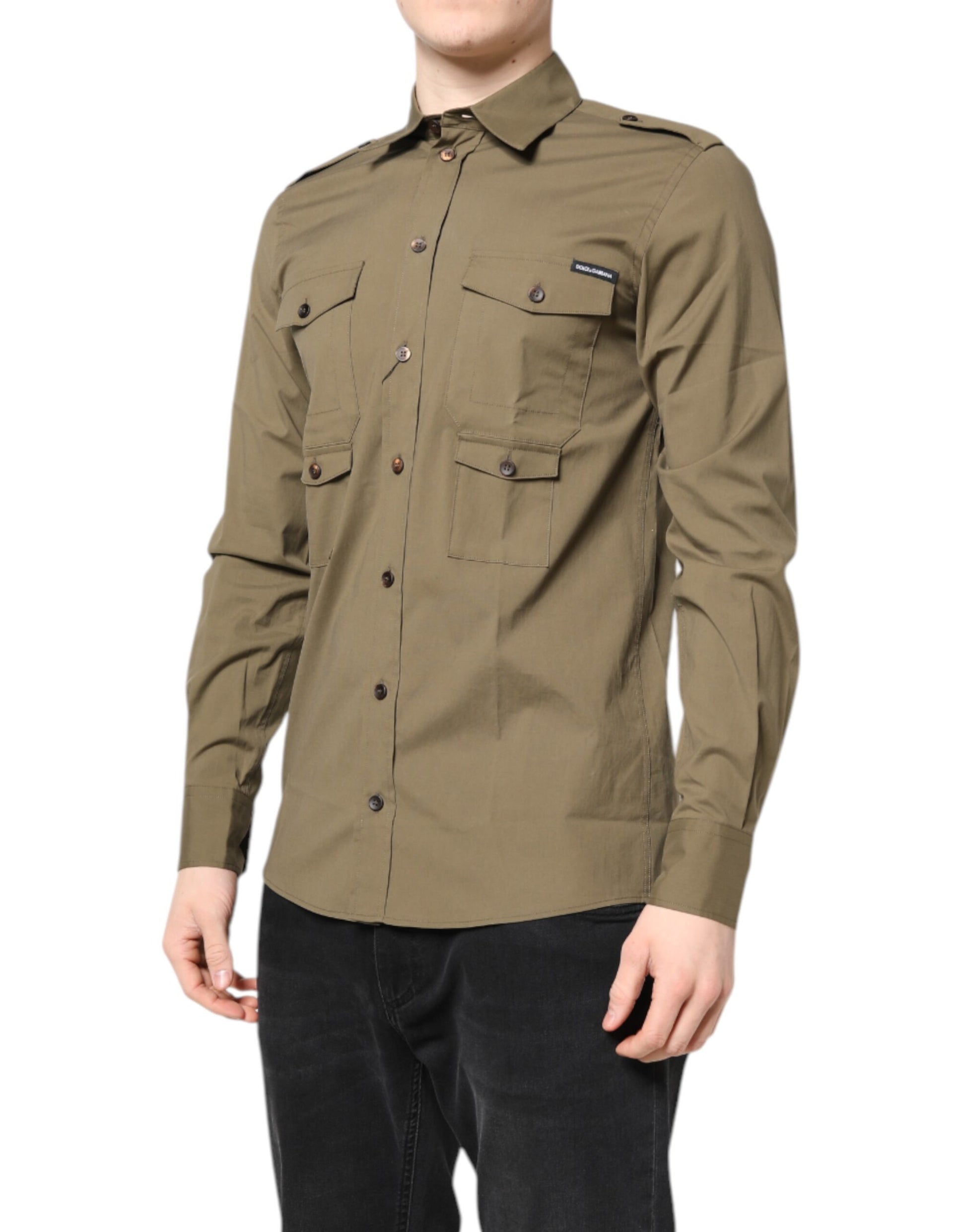 Dolce & Gabbana Brown Cotton Stretch Casual Long Sleeves Shirt Dolce & Gabbana