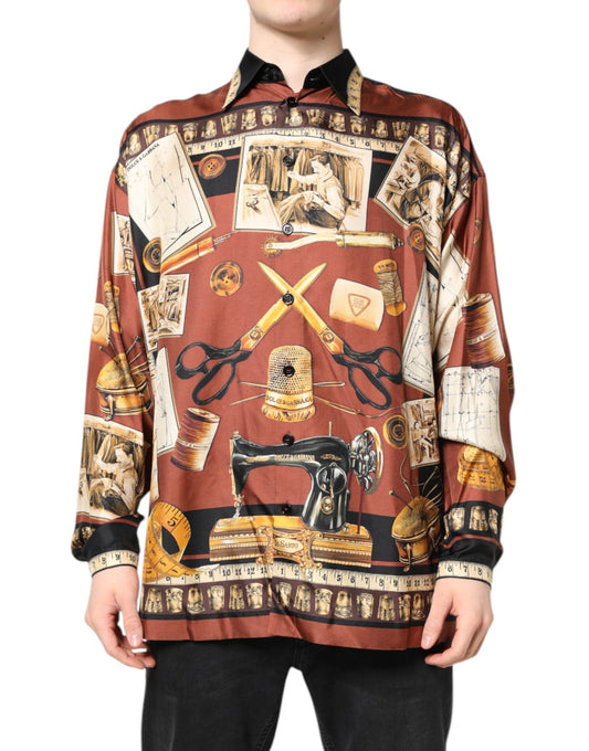 Dolce & Gabbana Multicolor Tailor Print Silk Casual Shirt Dolce & Gabbana