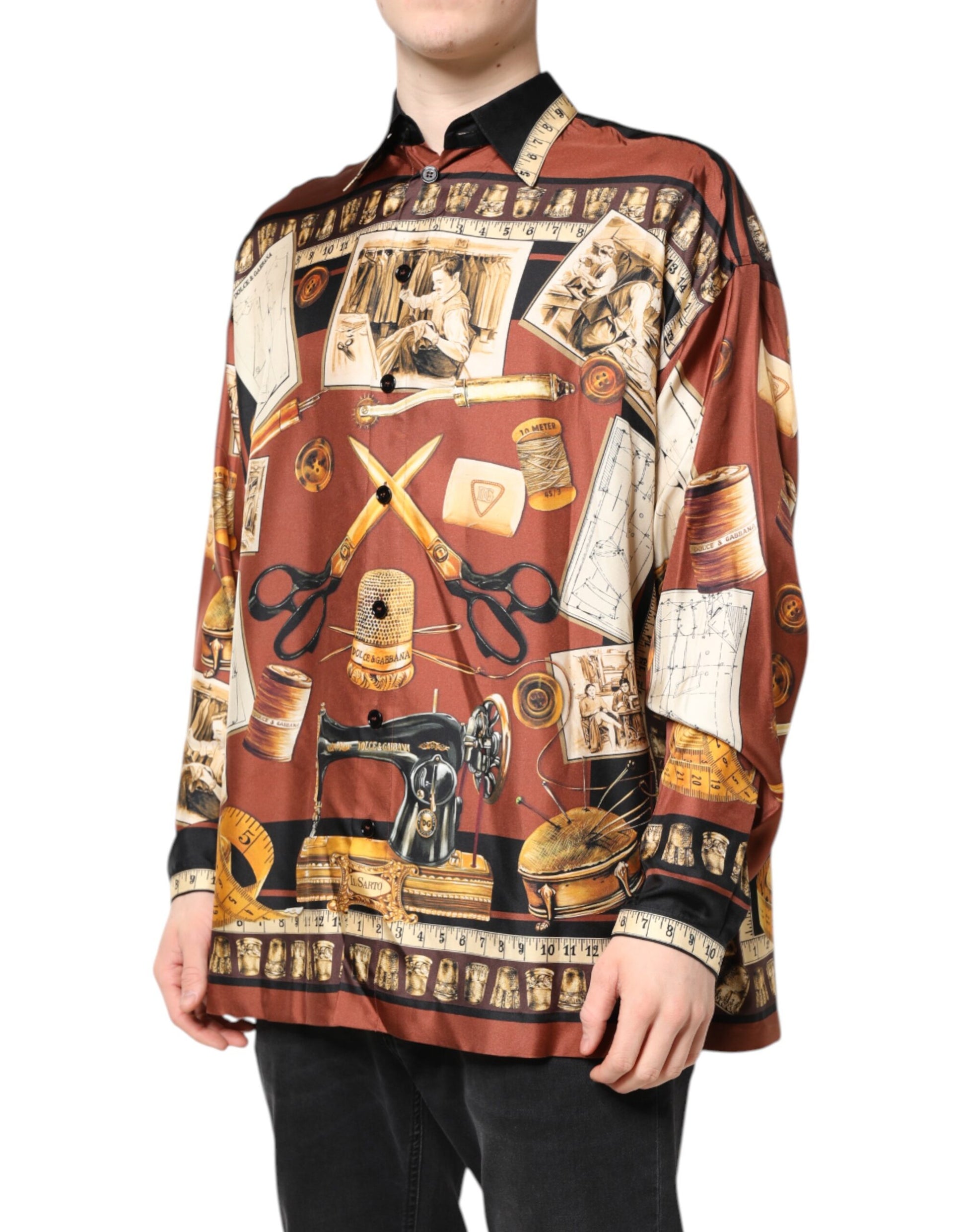 Dolce & Gabbana Multicolor Tailor Print Silk Casual Shirt Dolce & Gabbana