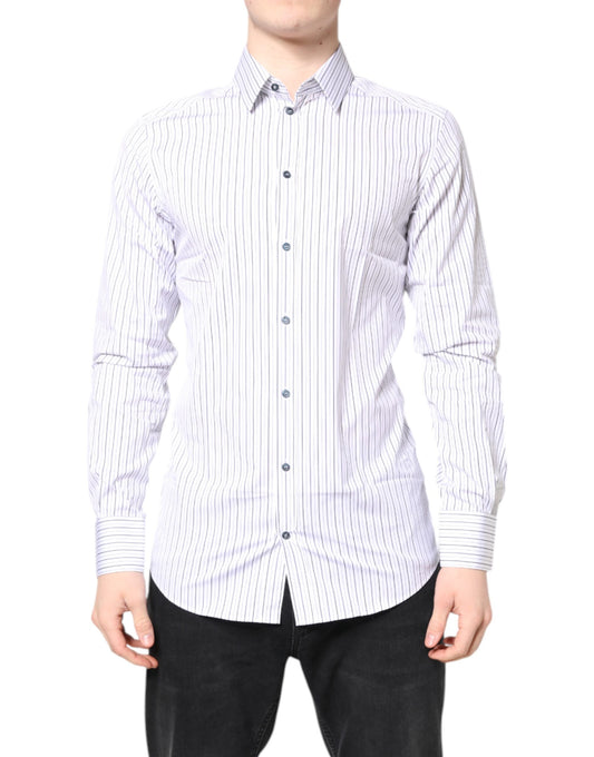 Dolce & Gabbana White Stripes GOLD Cotton Formal Shirt Dolce & Gabbana