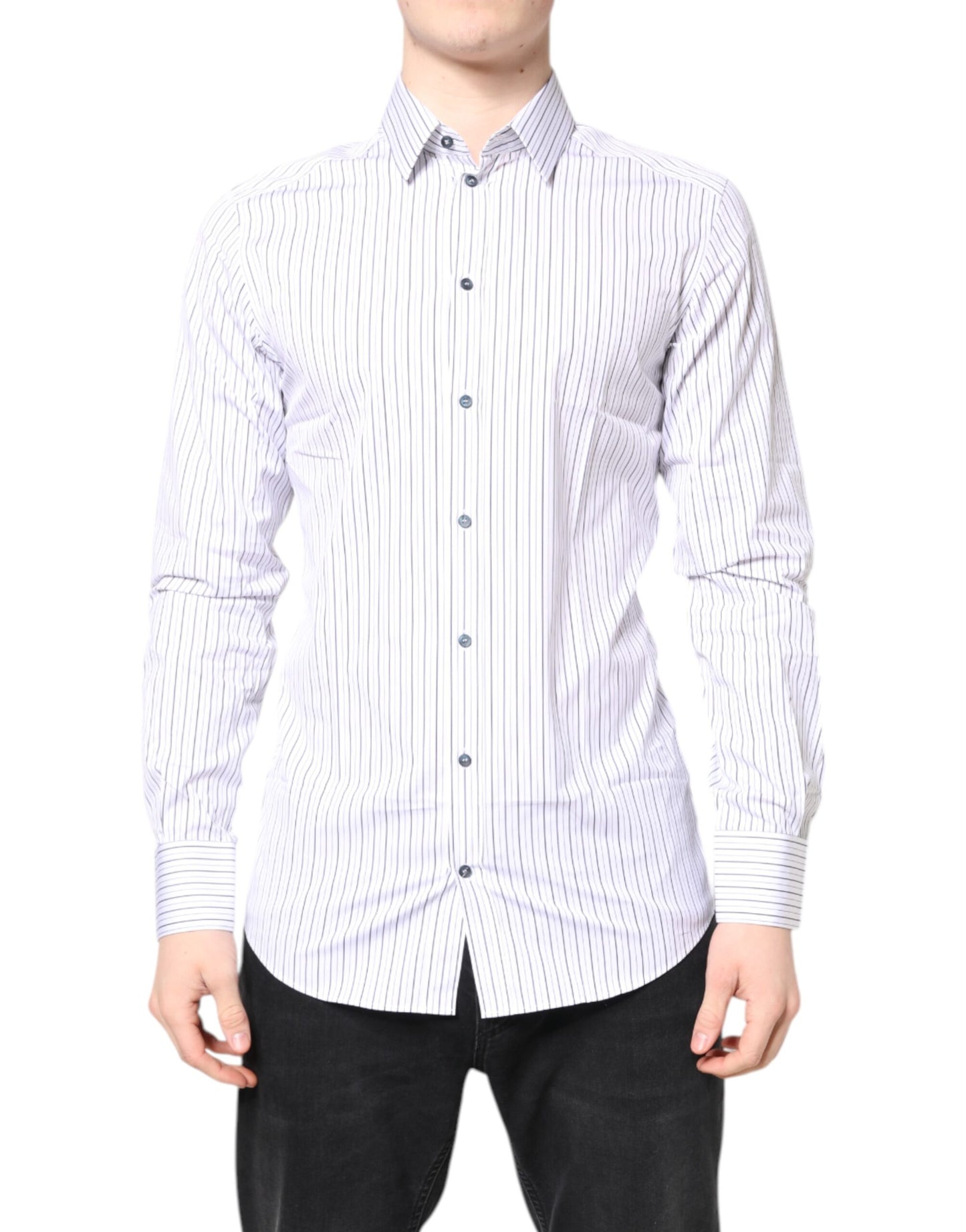 Dolce & Gabbana White Stripes GOLD Cotton Formal Shirt Dolce & Gabbana