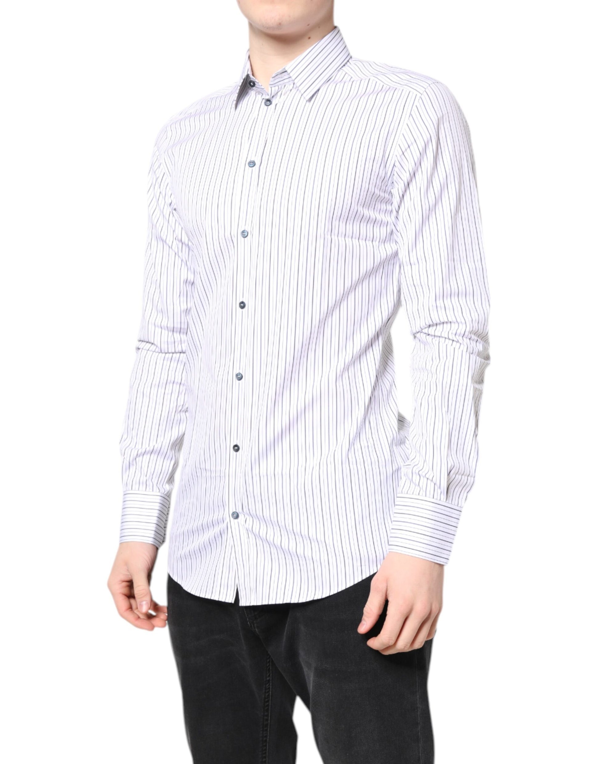 Dolce & Gabbana White Stripes GOLD Cotton Formal Shirt Dolce & Gabbana