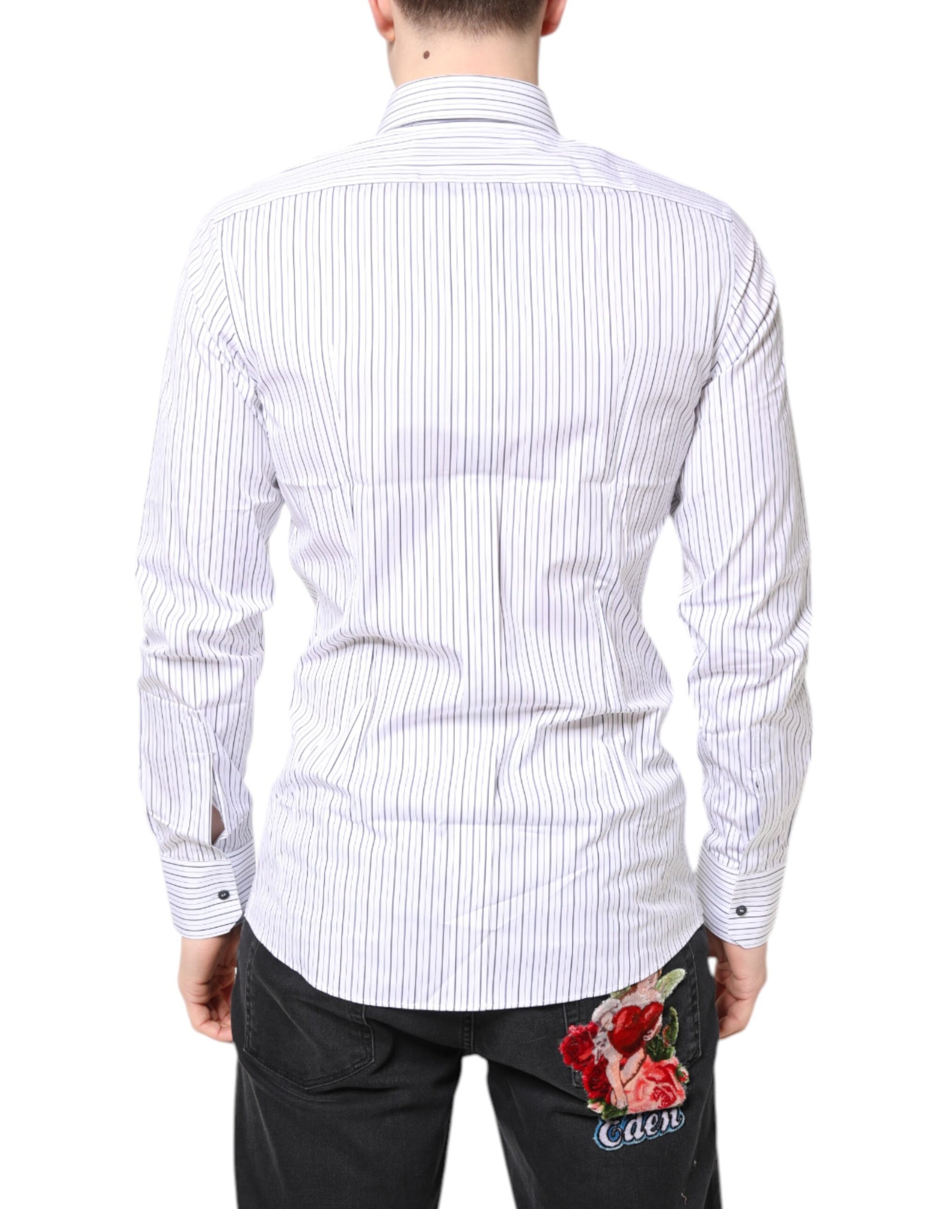 Dolce & Gabbana White Stripes GOLD Cotton Formal Shirt Dolce & Gabbana