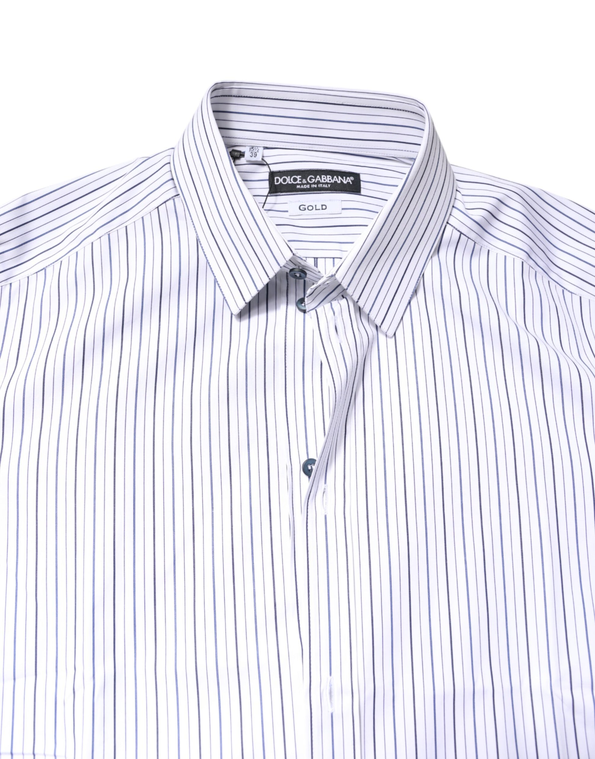 Dolce & Gabbana White Stripes GOLD Cotton Formal Shirt Dolce & Gabbana