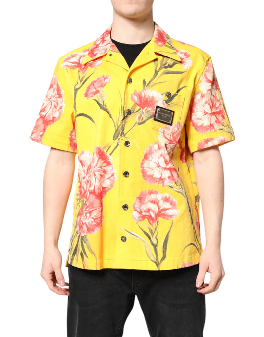 Dolce & Gabbana Yellow Floral Men Button Down Casual Shirt Dolce & Gabbana