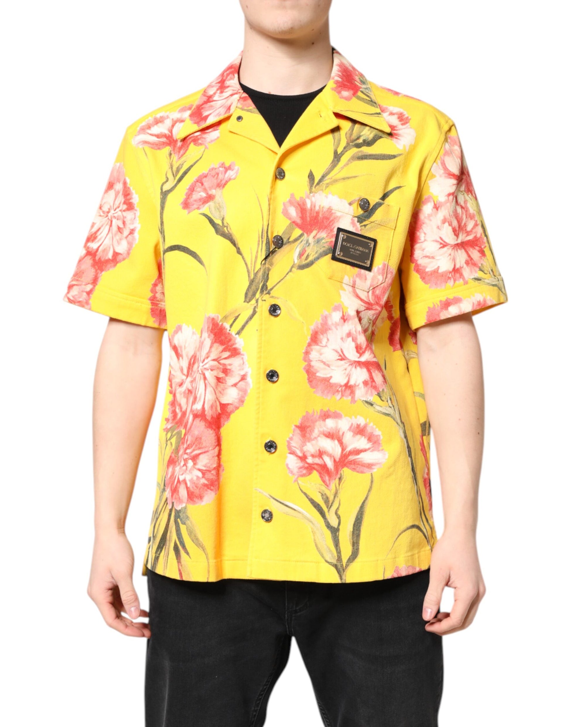 Dolce & Gabbana Yellow Floral Men Button Down Casual Shirt Dolce & Gabbana
