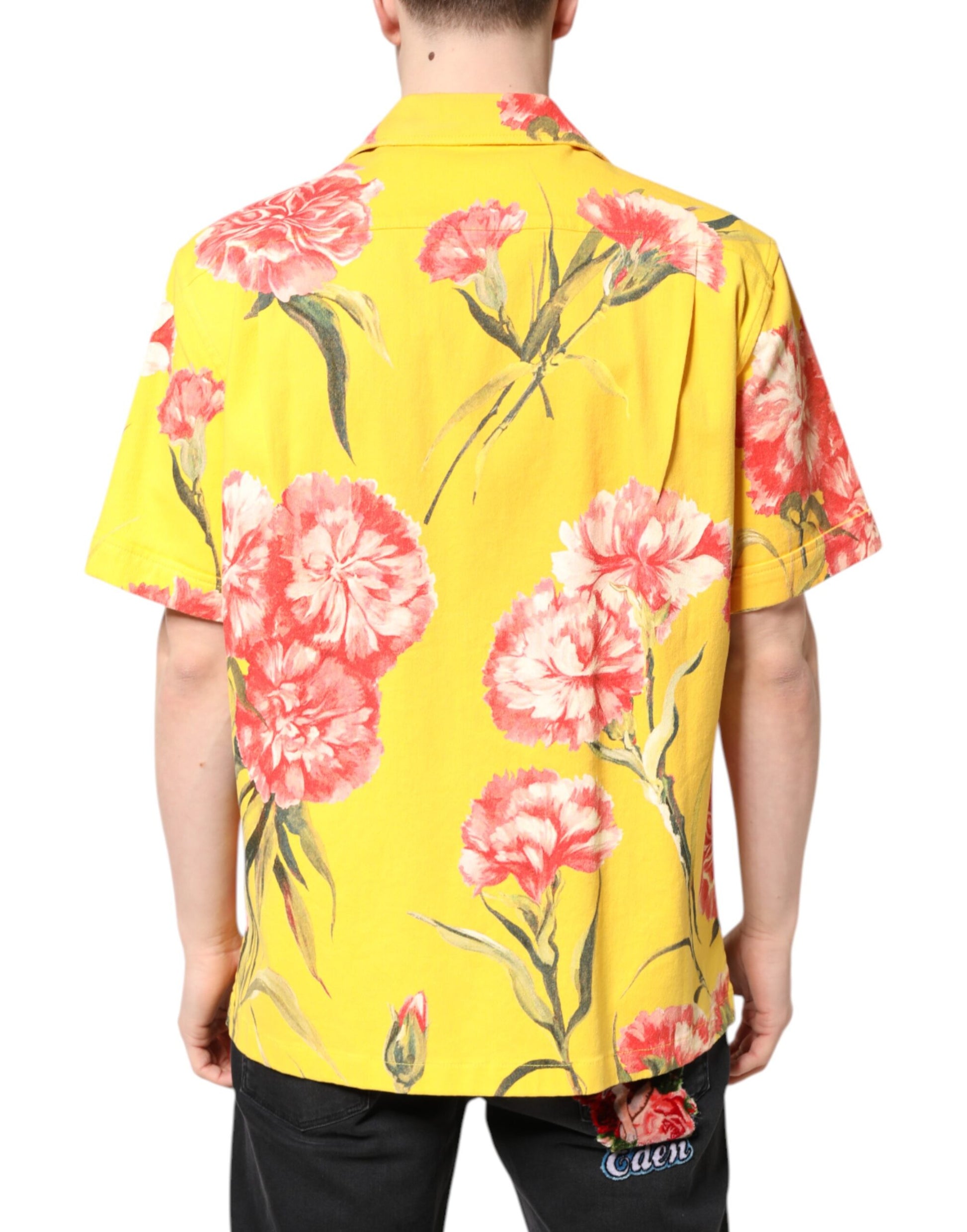 Dolce & Gabbana Yellow Floral Men Button Down Casual Shirt Dolce & Gabbana
