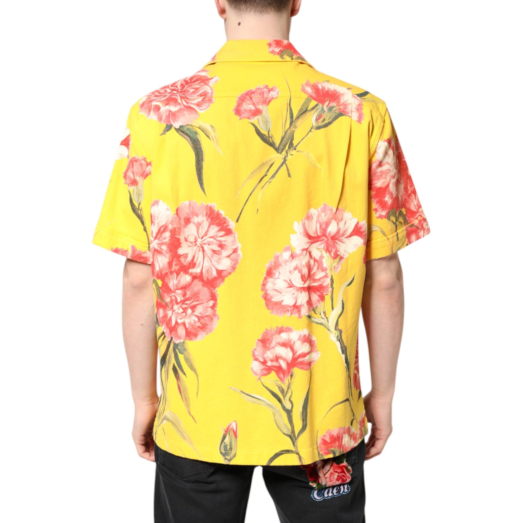 Dolce & Gabbana Yellow Floral Men Button Down Casual Shirt