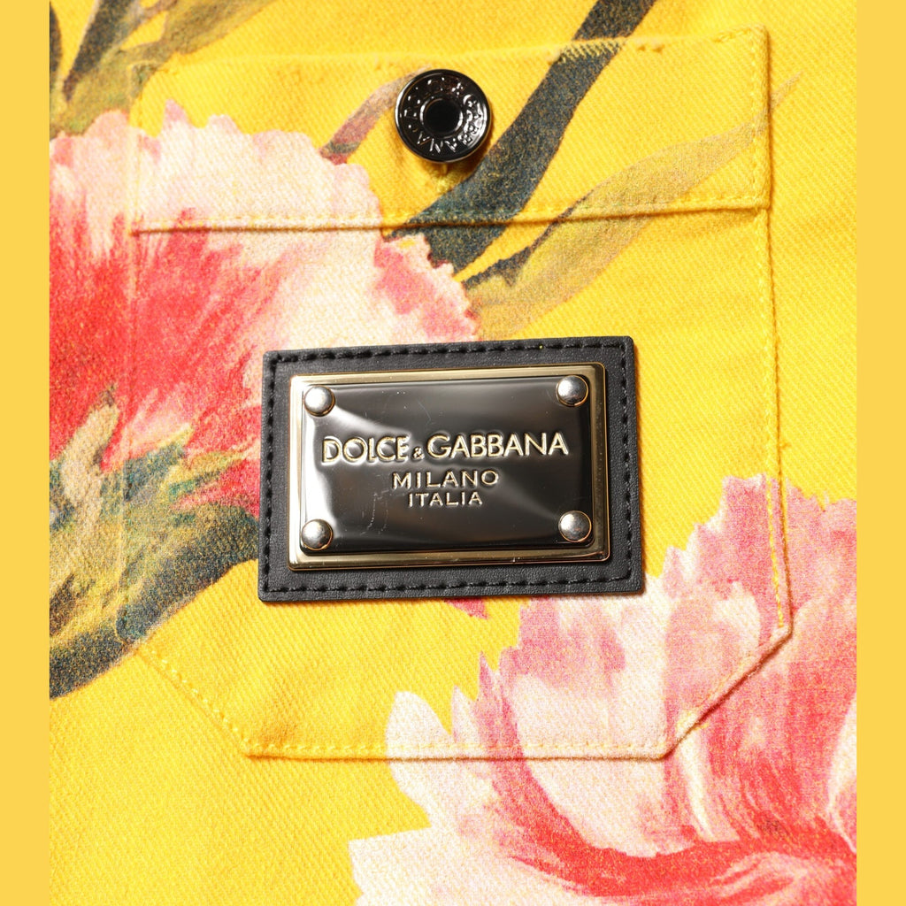 Dolce & Gabbana Yellow Floral Men Button Down Casual Shirt