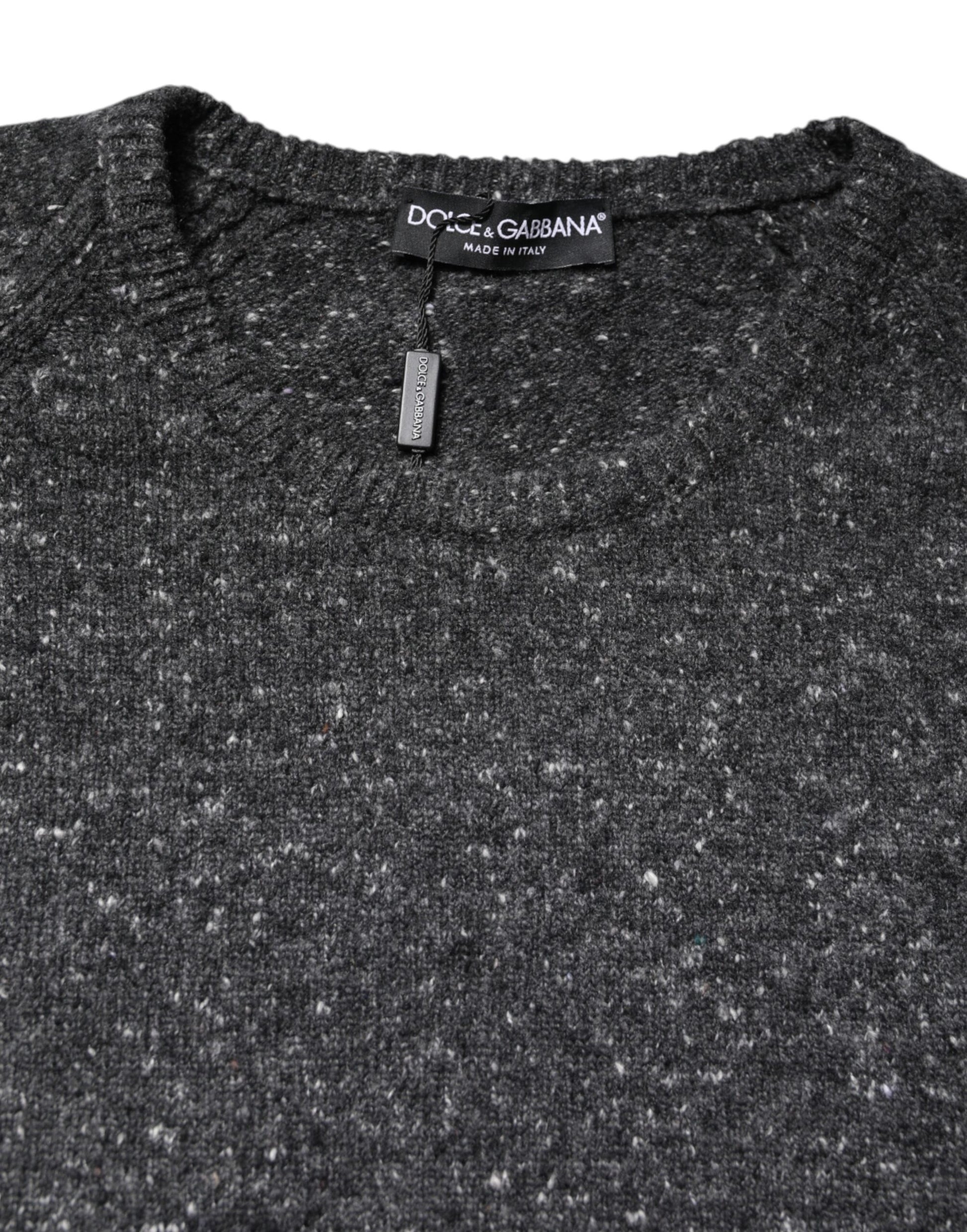 Dolce & Gabbana Gray Wool Knitted Round Neck Pullover Sweater Dolce & Gabbana