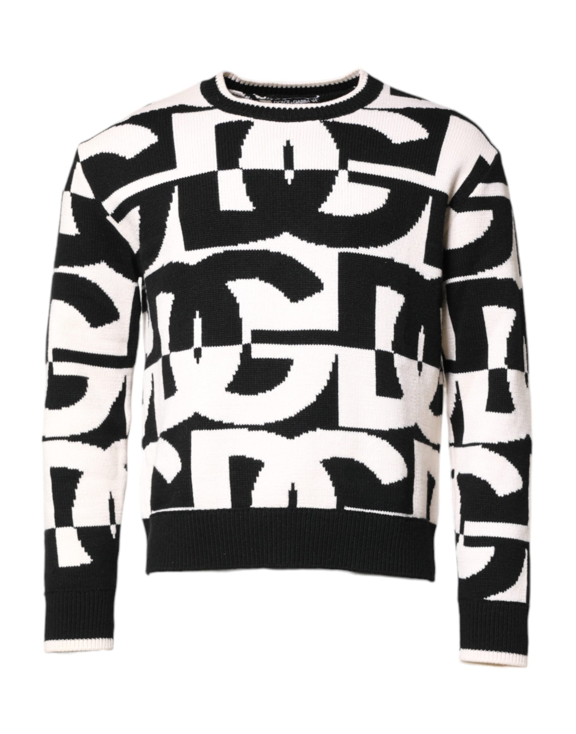 Dolce & Gabbana Black White Knit Logo Print Pullover Sweater Dolce & Gabbana