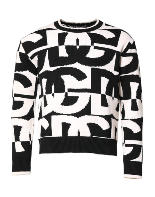 Dolce & Gabbana Black White Knit Logo Print Pullover Sweater Dolce & Gabbana