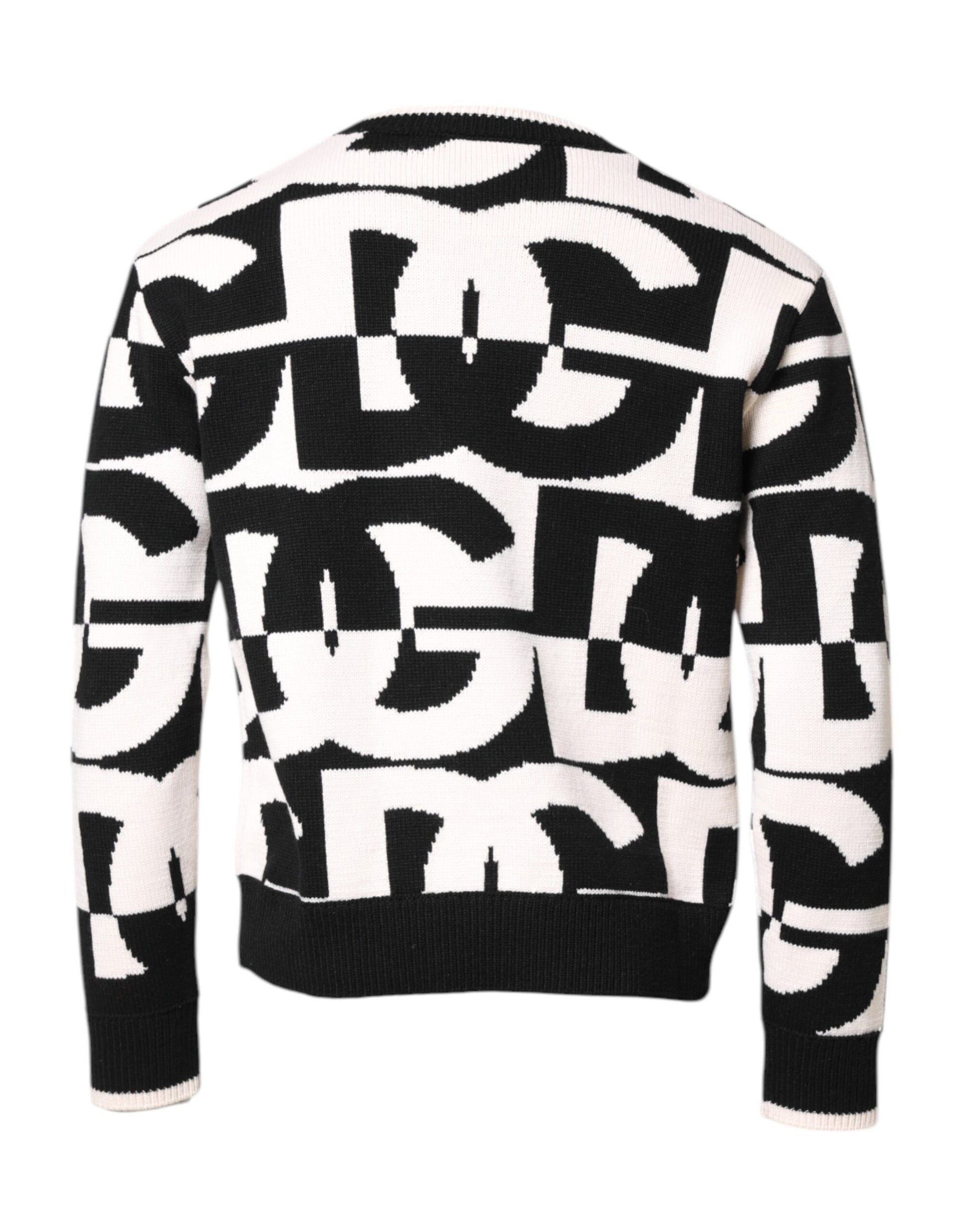 Dolce & Gabbana Black White Knit Logo Print Pullover Sweater Dolce & Gabbana