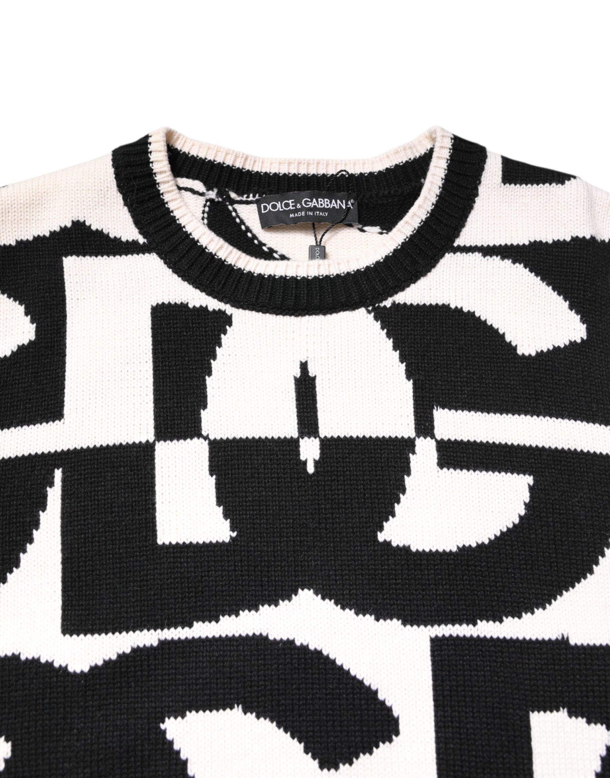 Dolce & Gabbana Black White Knit Logo Print Pullover Sweater Dolce & Gabbana