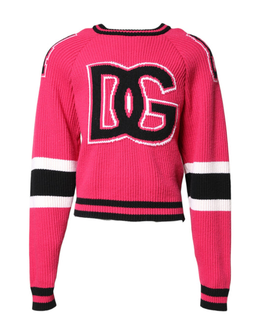 Dolce & Gabbana Pink Cotton Logo Print Knit Pullover Sweater Dolce & Gabbana