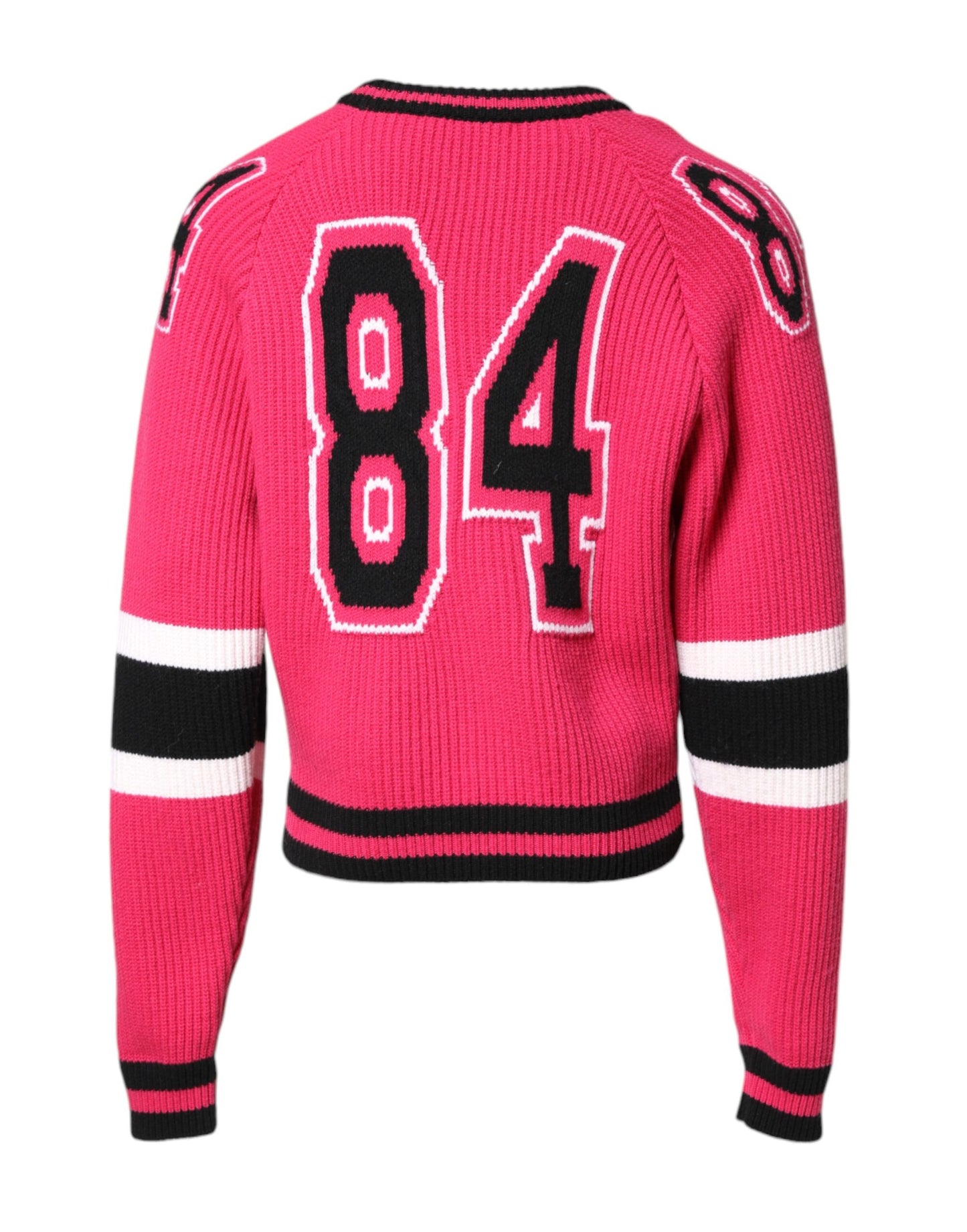 Dolce & Gabbana Pink Cotton Logo Print Knit Pullover Sweater Dolce & Gabbana