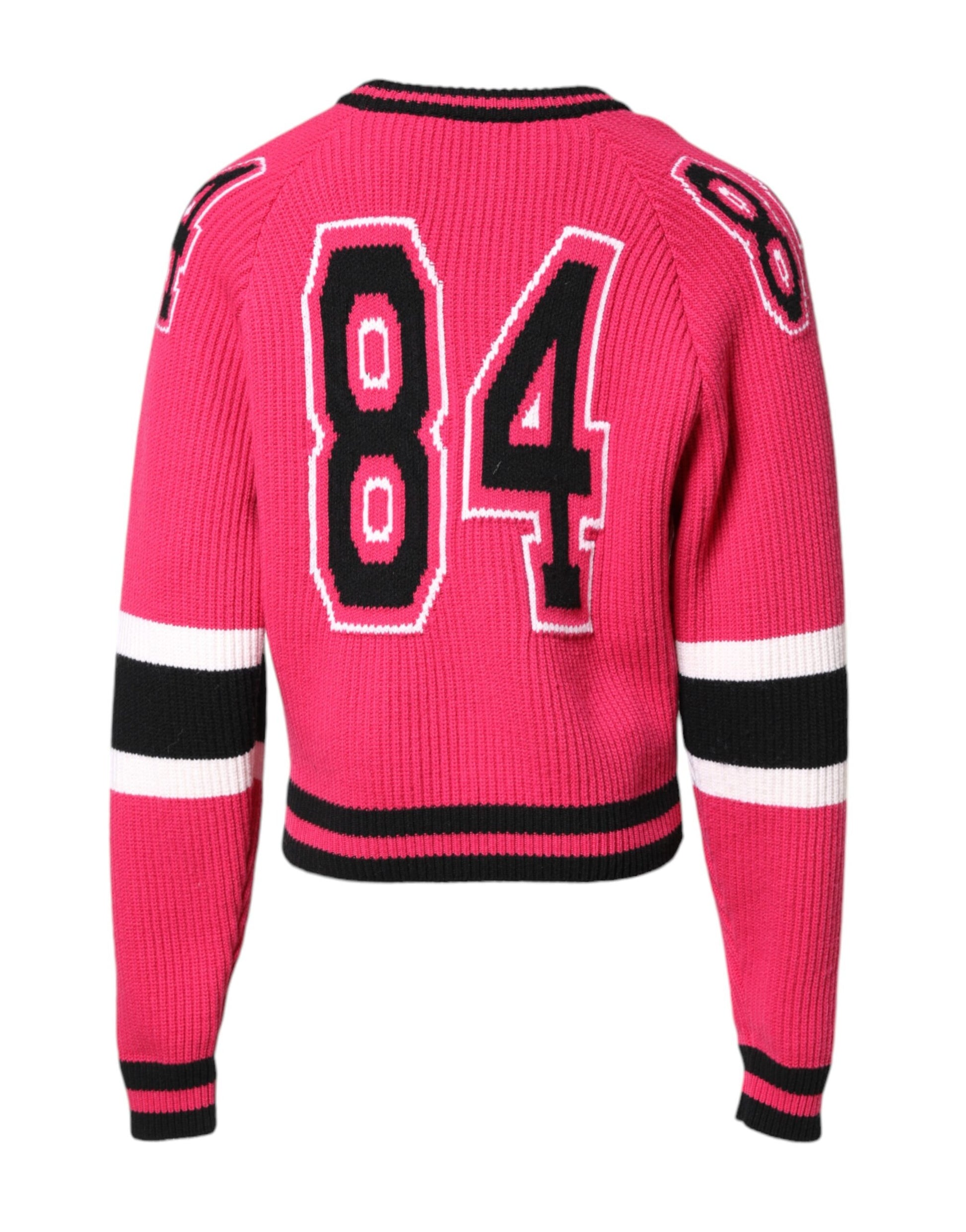 Dolce & Gabbana Pink Cotton Logo Print Knit Pullover Sweater Dolce & Gabbana