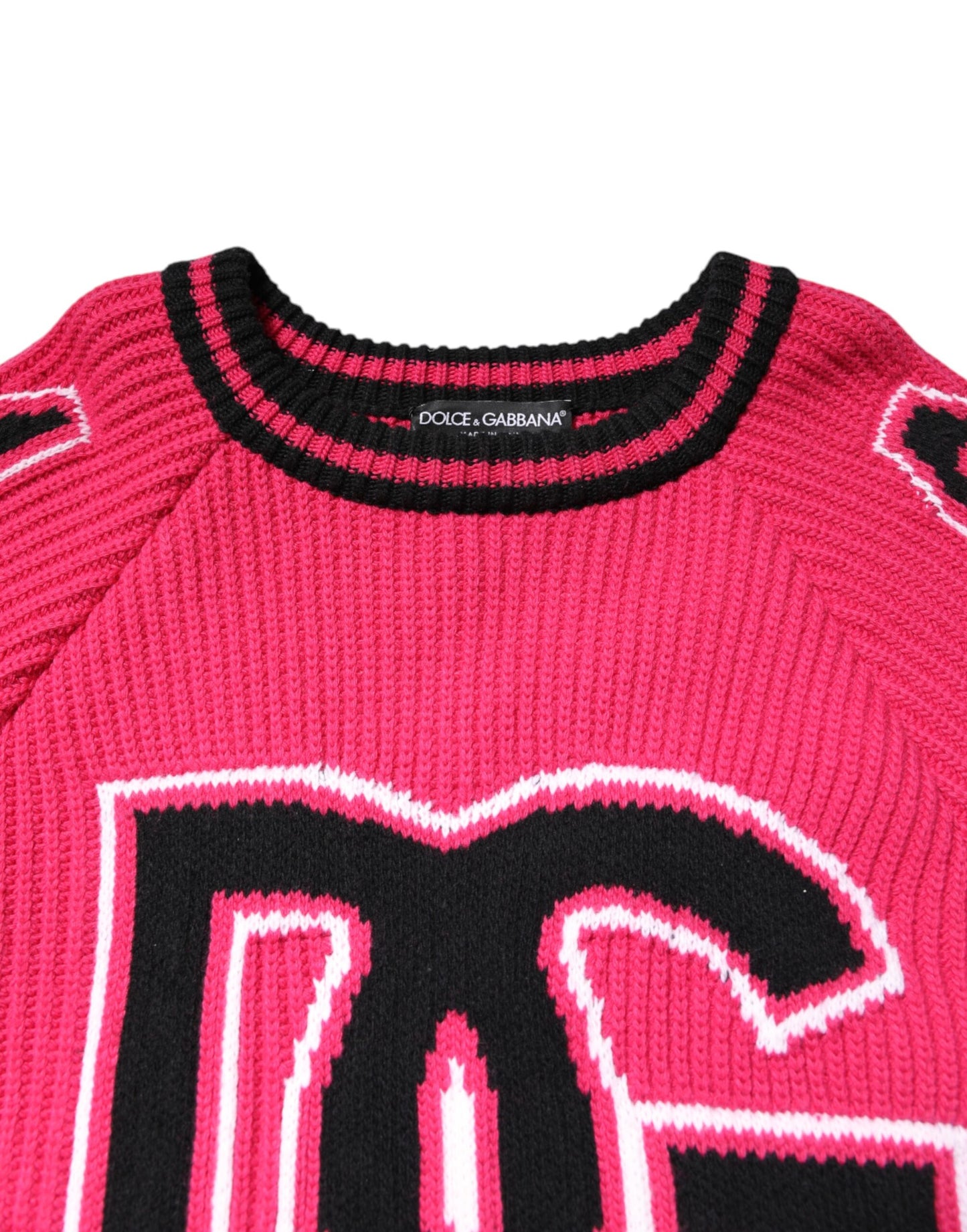 Dolce & Gabbana Pink Cotton Logo Print Knit Pullover Sweater Dolce & Gabbana