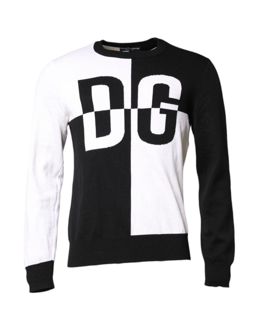 Dolce & Gabbana Black White Knit Logo Print Pullover Sweater Dolce & Gabbana