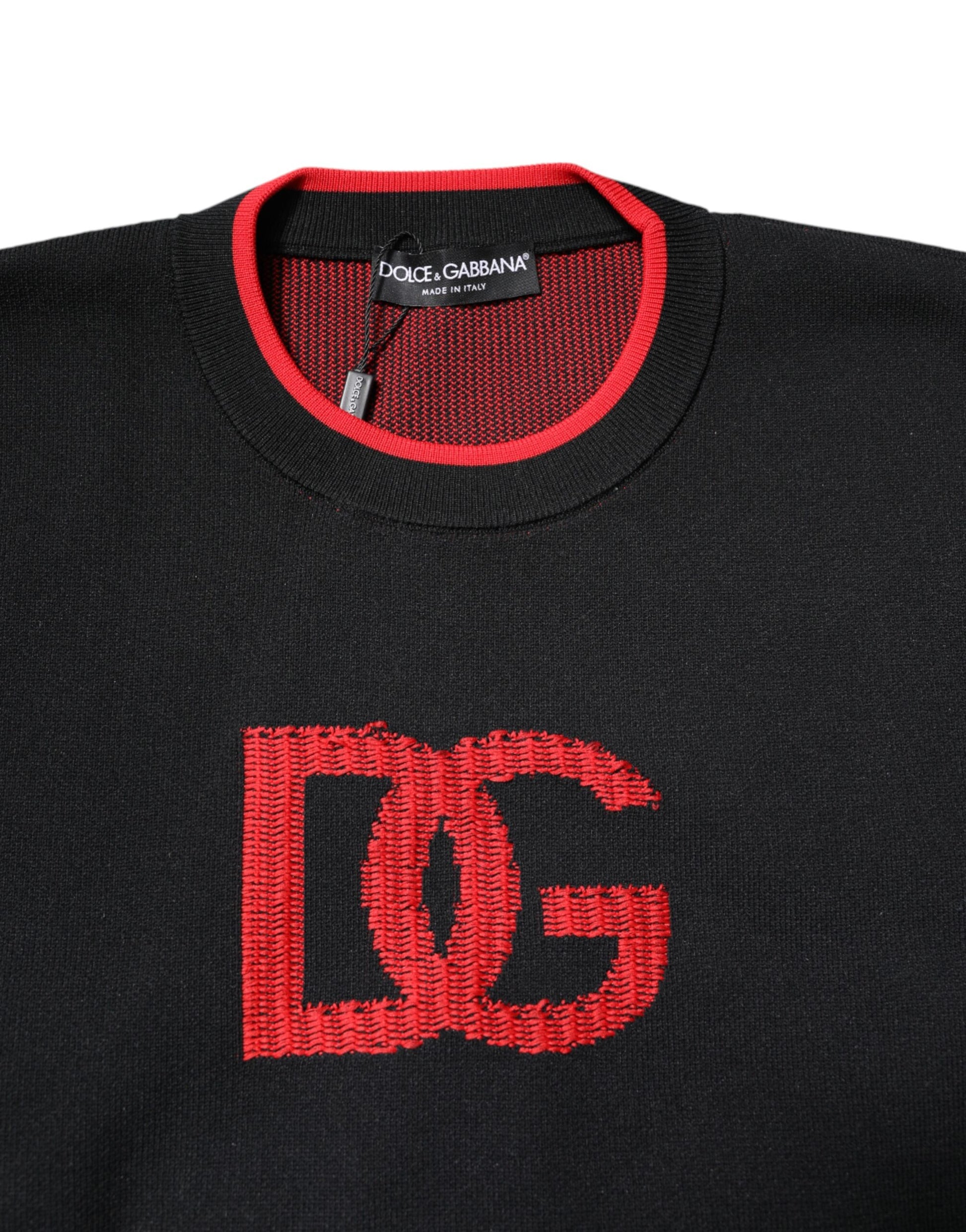 Dolce & Gabbana Black Nylon DGLogo Knit Men Pullover Sweater Dolce & Gabbana