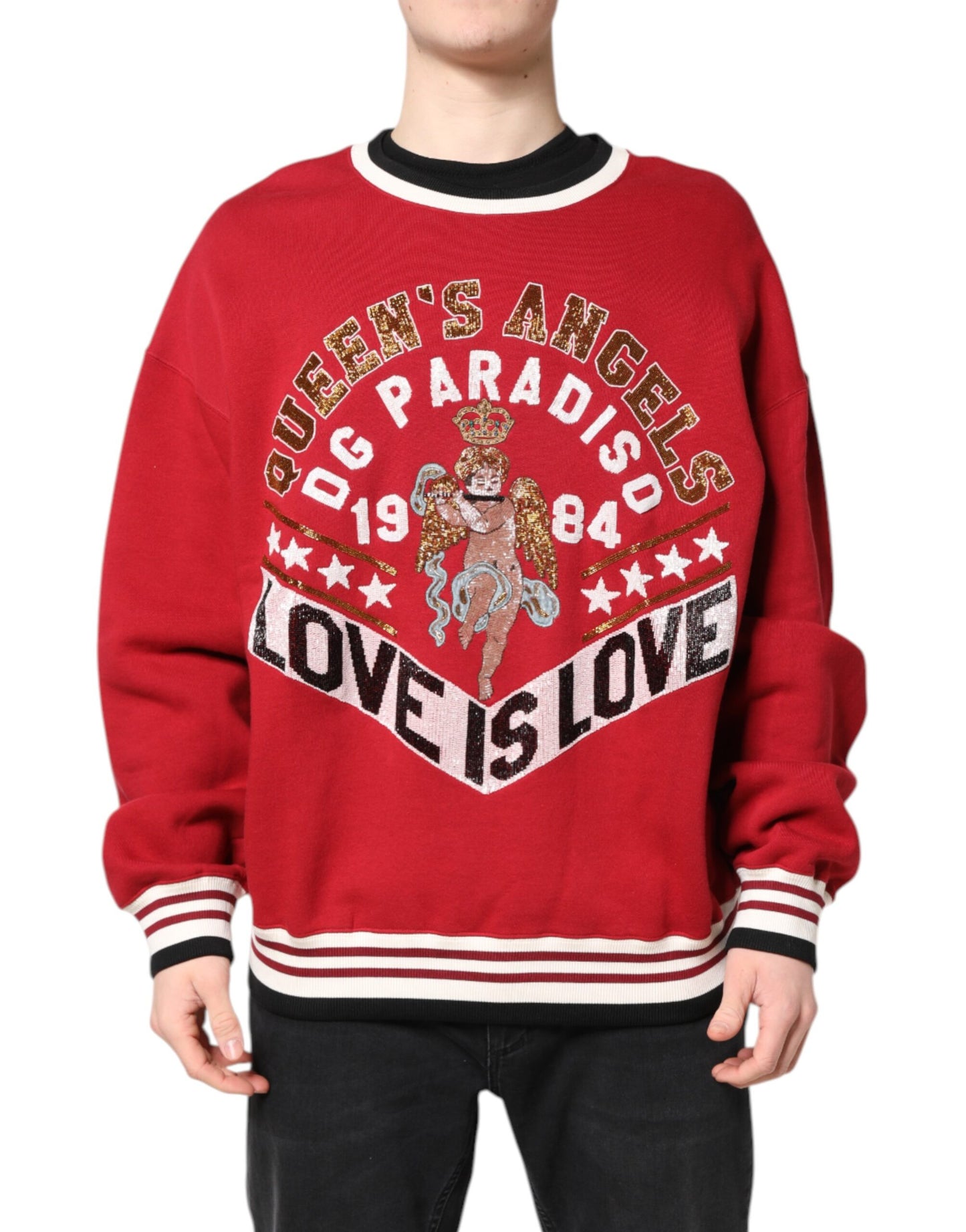 Dolce & Gabbana Red Sequin Knit Pullover Sweatshirt Sweater Dolce & Gabbana